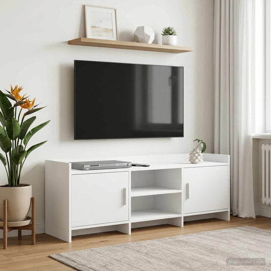TV Cabinet 130 x 33 x 47 cm White Engineered Wood