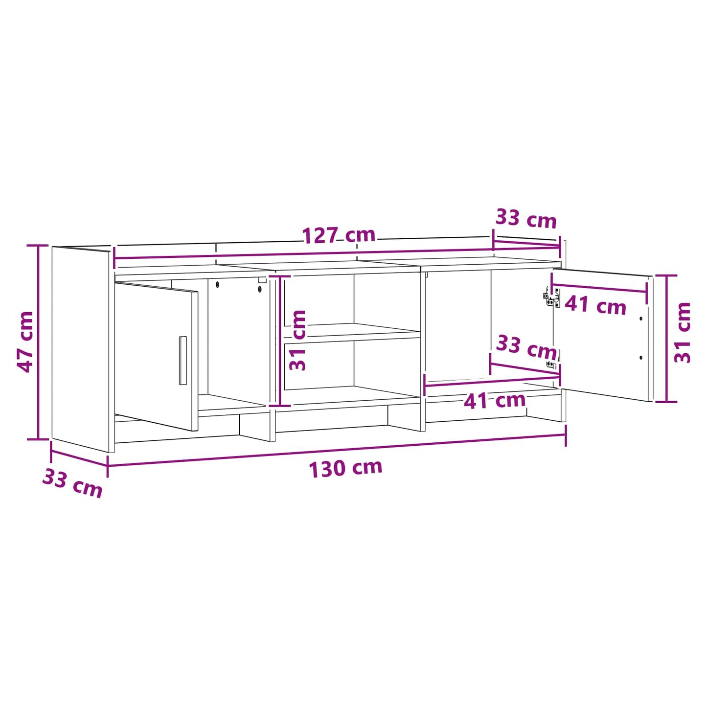 TV Cabinet 130 x 33 x 47 cm Sonoma Oak Engineered Wood