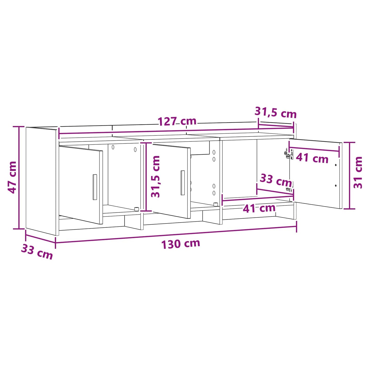 TV Cabinet 130 x 33 x 47 cm Old Wood Engineered Wood