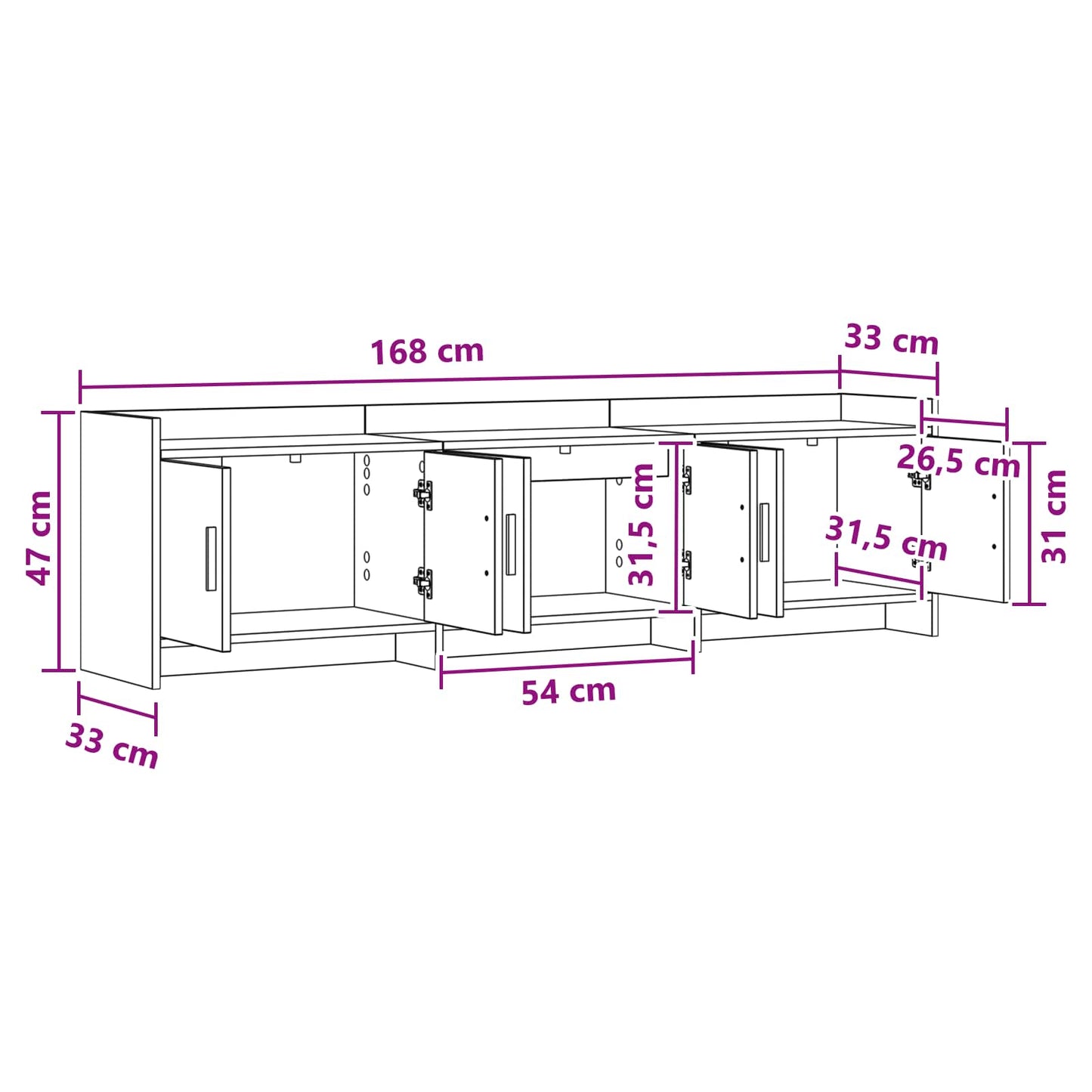 TV Cabinet 168 x 33 x 47 cm Black Oak Engineered Wood