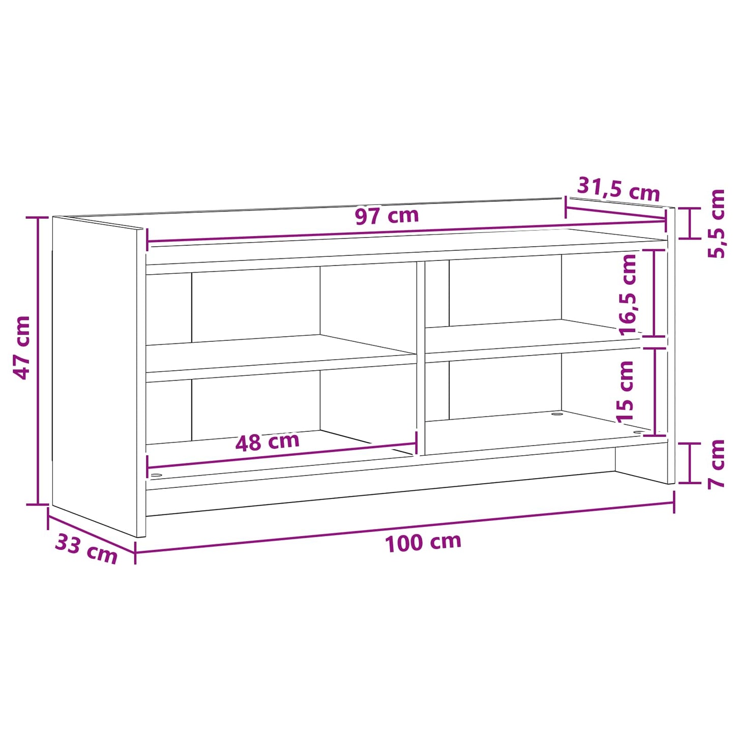 TV Cabinet 100 x 33 x 47 cm Smoked Oak Engineered Wood