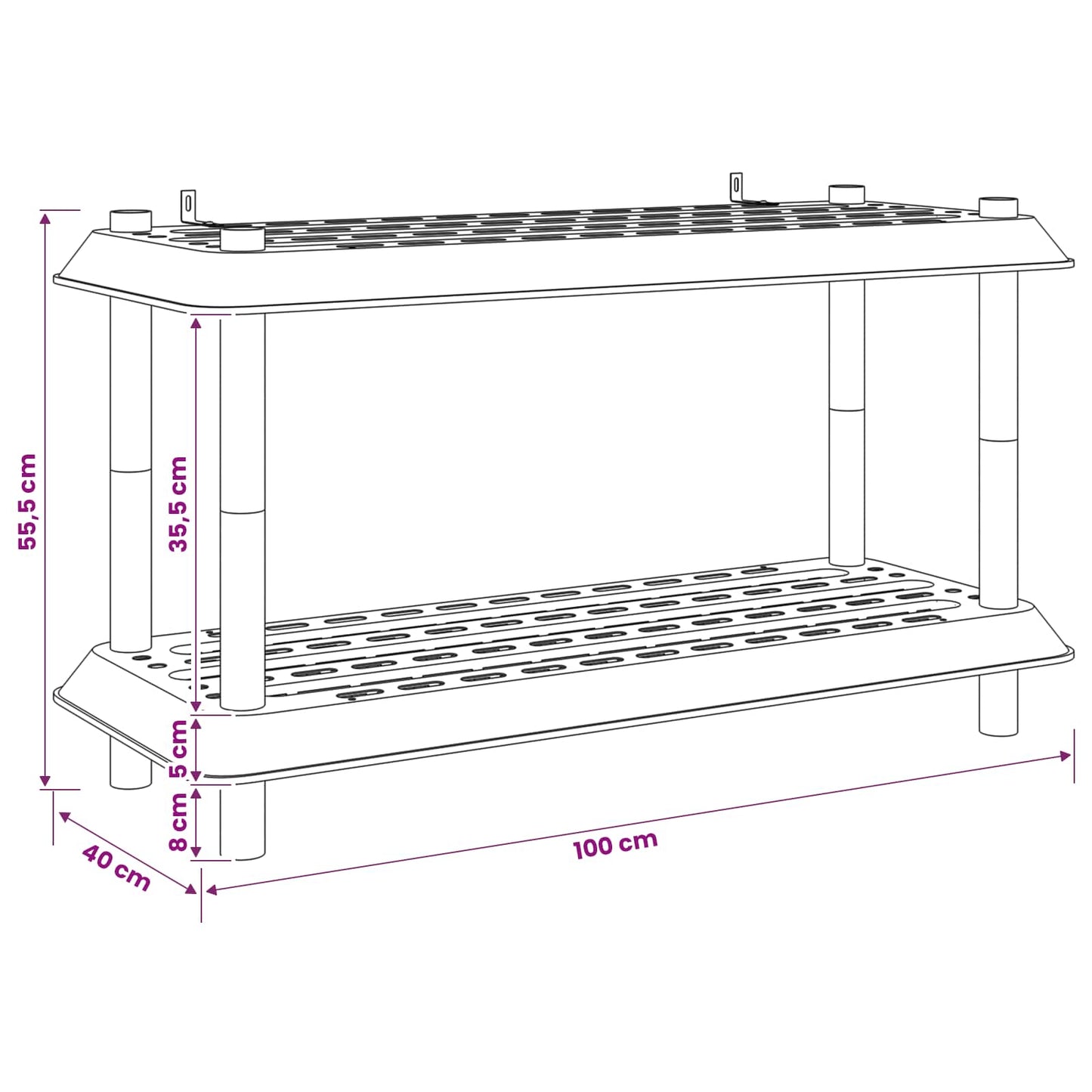 Shelving Unit 2-Tier 100 x 40 x 55.5 cm PP Brown