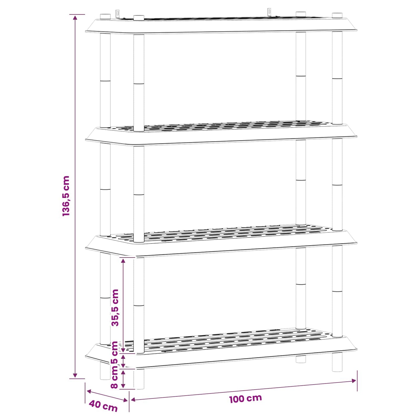 Shelving Unit 4-Tier 100 x 40 x 136.5 cm PP White