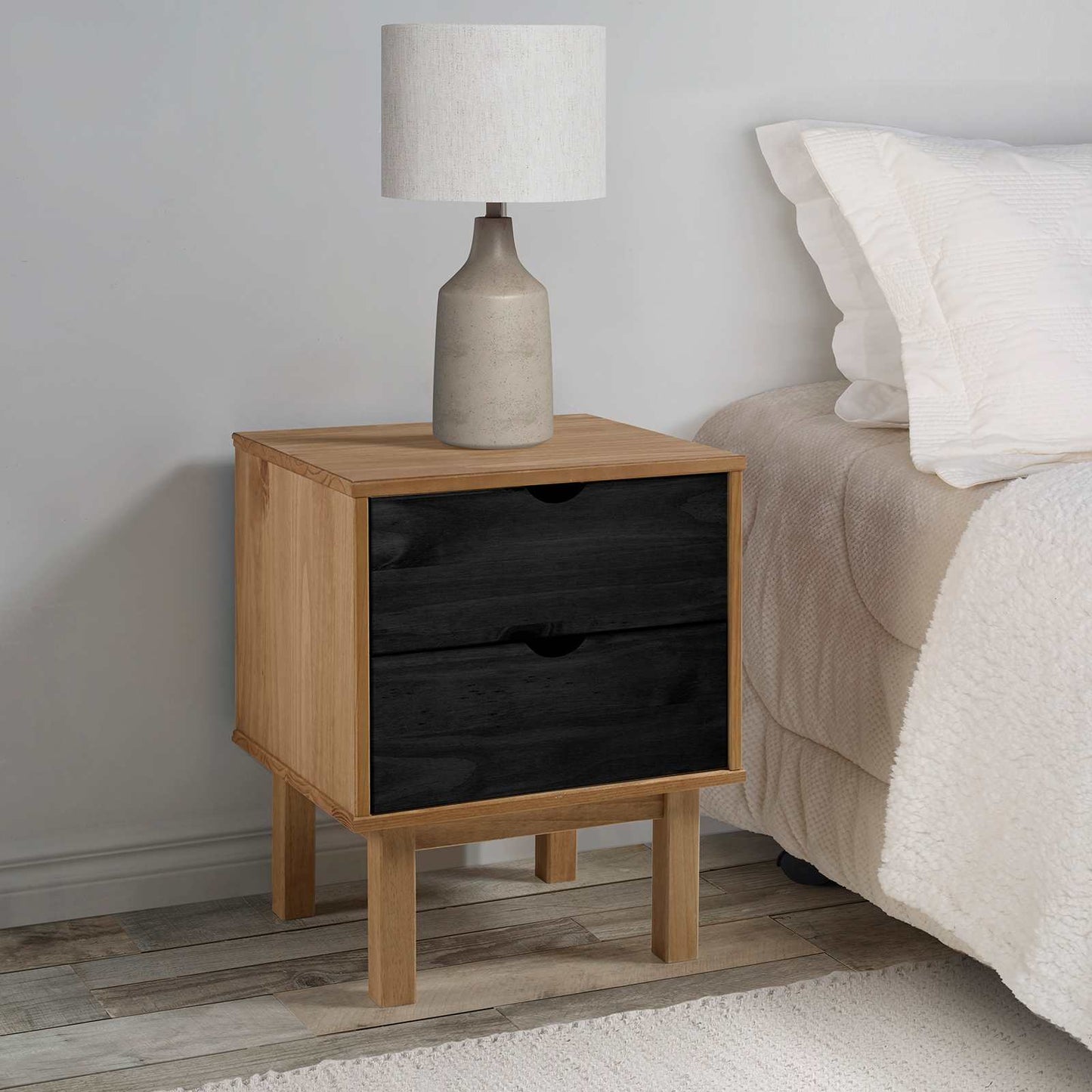 Bedside Table OTTA Black 45 x 39 x 57 cm Solid Pine Wood