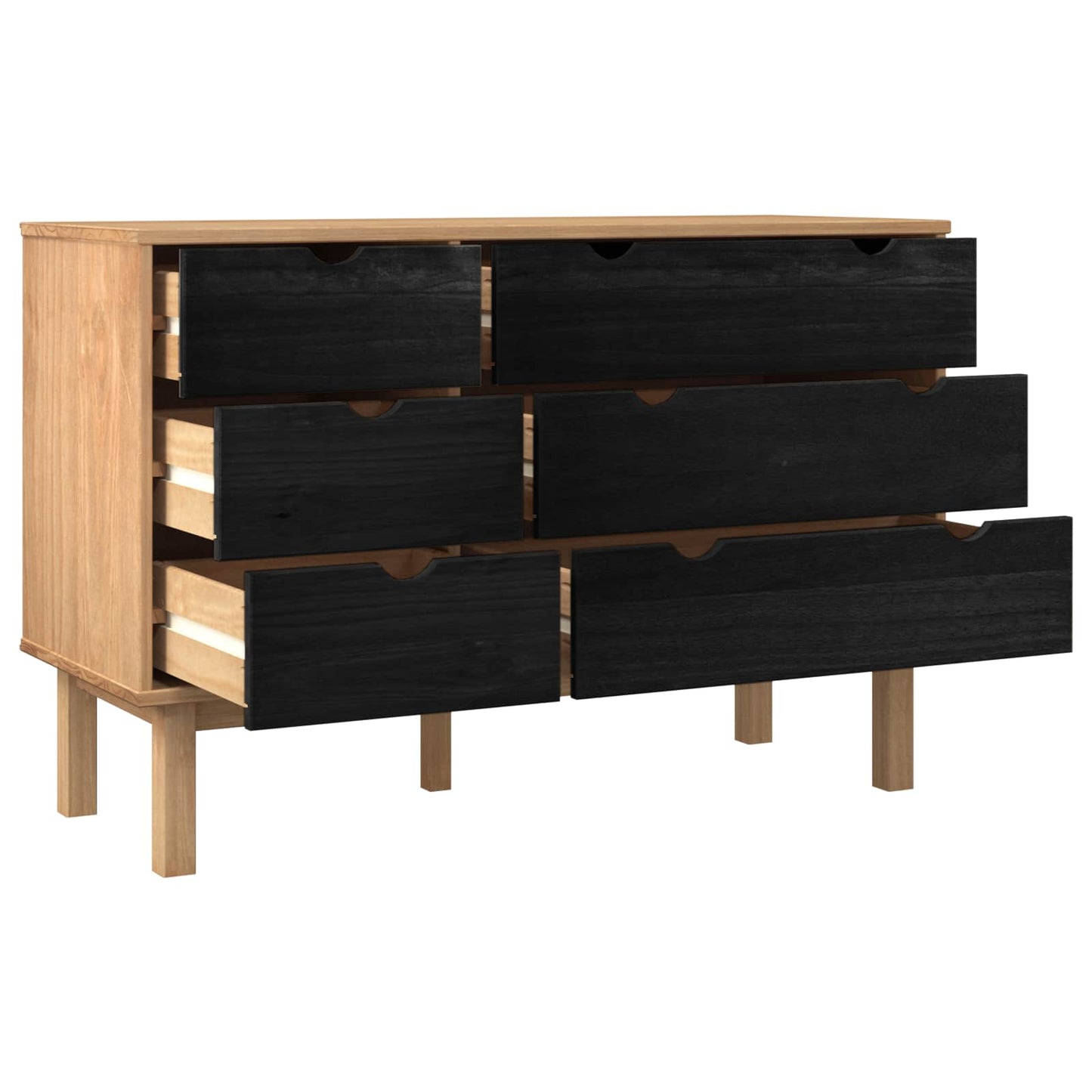 Drawer Cabinet OTTA Black 111 x 43 x 73.5 cm Solid Pine Wood