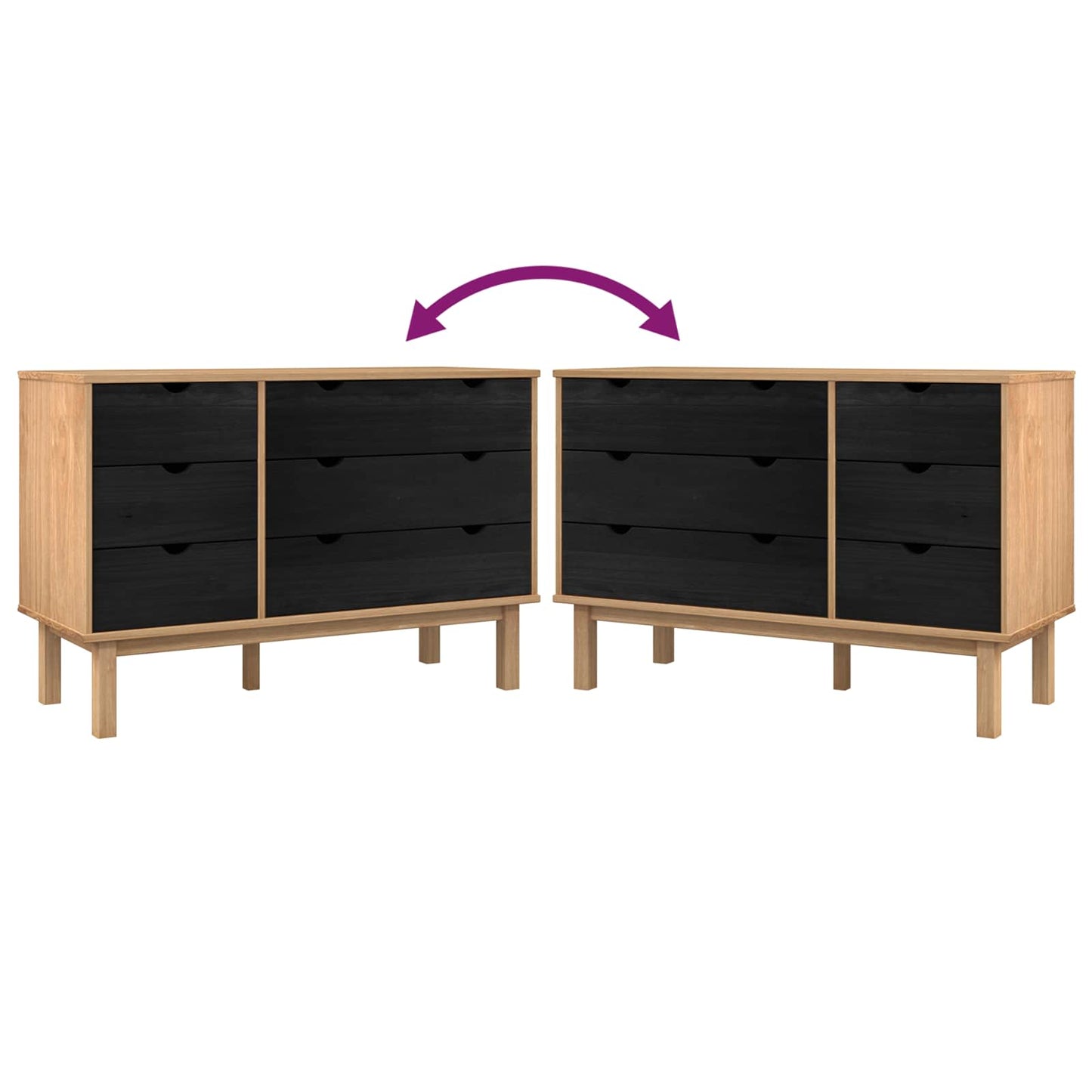 Drawer Cabinet OTTA Black 111 x 43 x 73.5 cm Solid Pine Wood