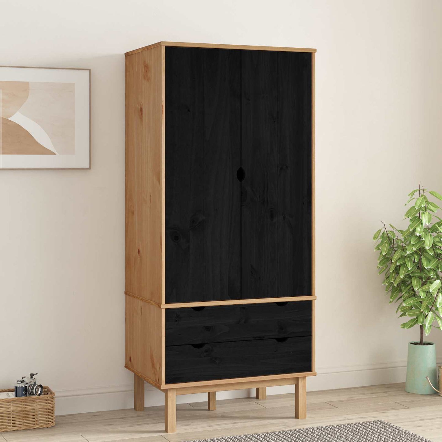 Wardrobe OTTA Black 76.5 x 53 x 172 cm Solid Pine Wood