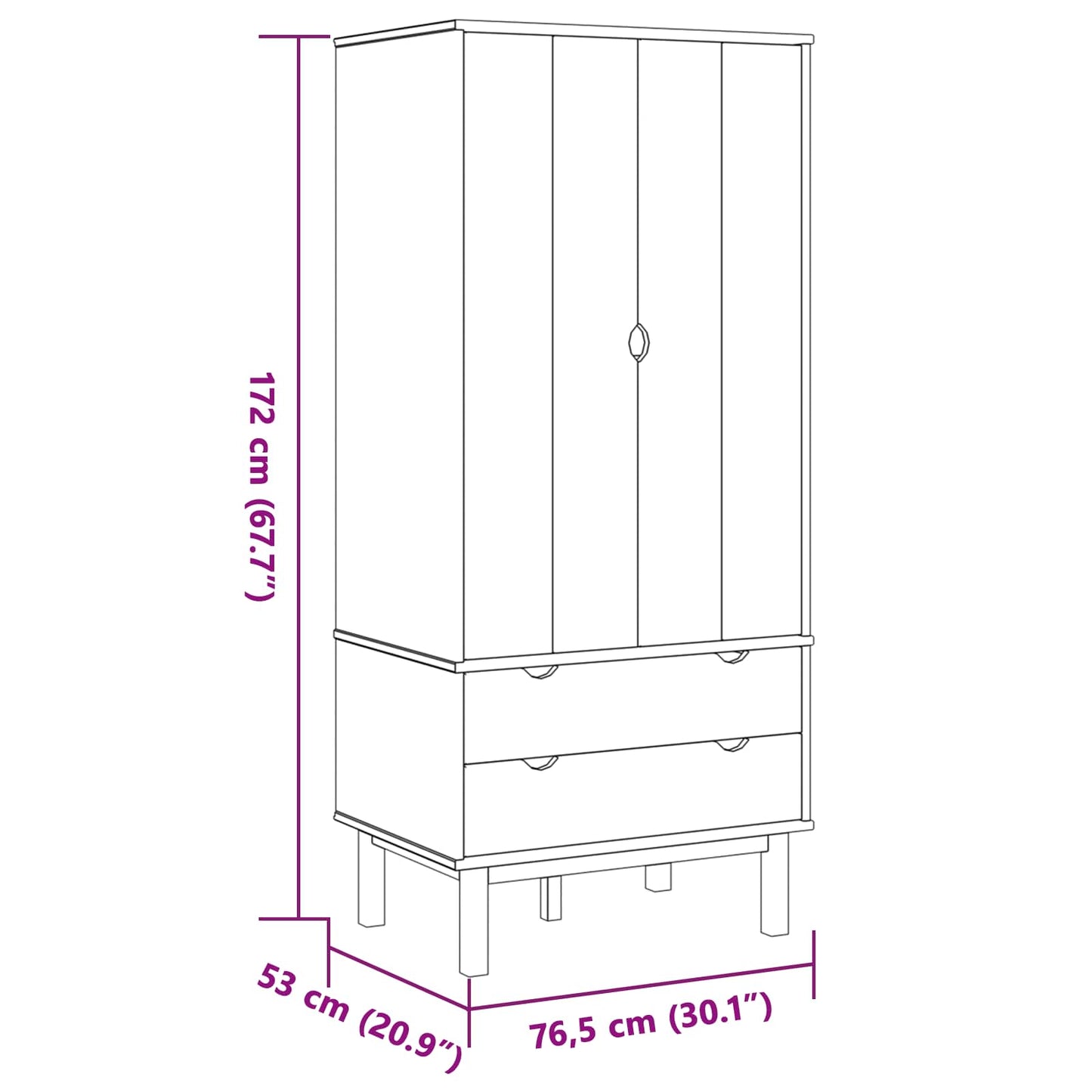 Wardrobe OTTA Black 76.5 x 53 x 172 cm Solid Pine Wood