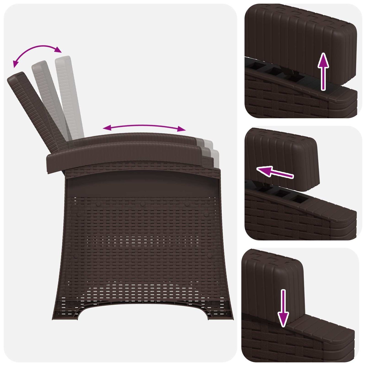 Reclining Garden Chair Rattan Look 2 pcs Brown PP