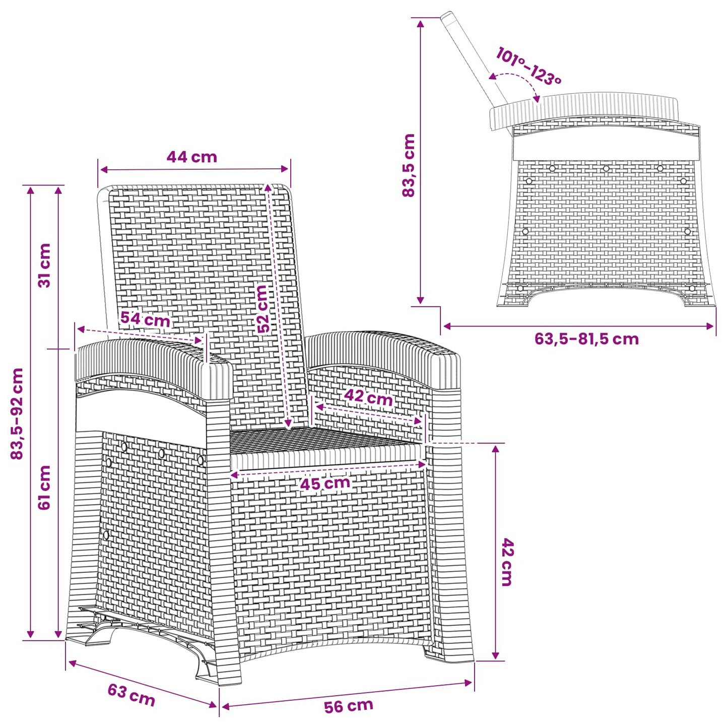 Reclining Garden Chair Rattan Look 2 pcs Light Grey PP