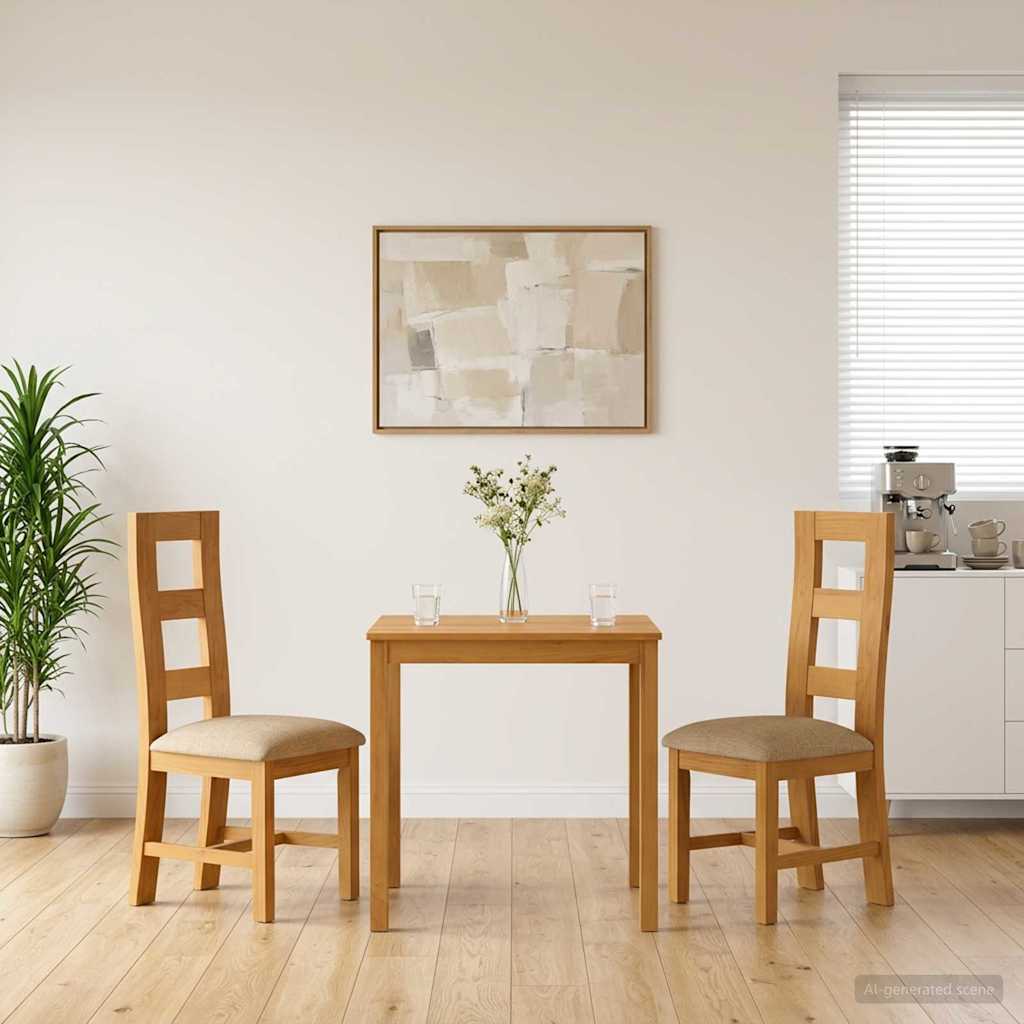 Dining Set 3 pcs Beige Solid Oak Wood