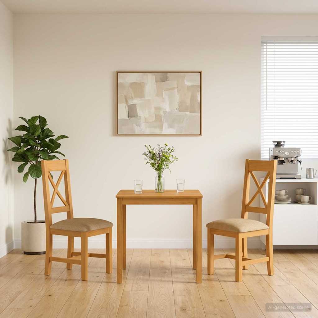 Dining Set 3 pcs Beige Solid Oak Wood