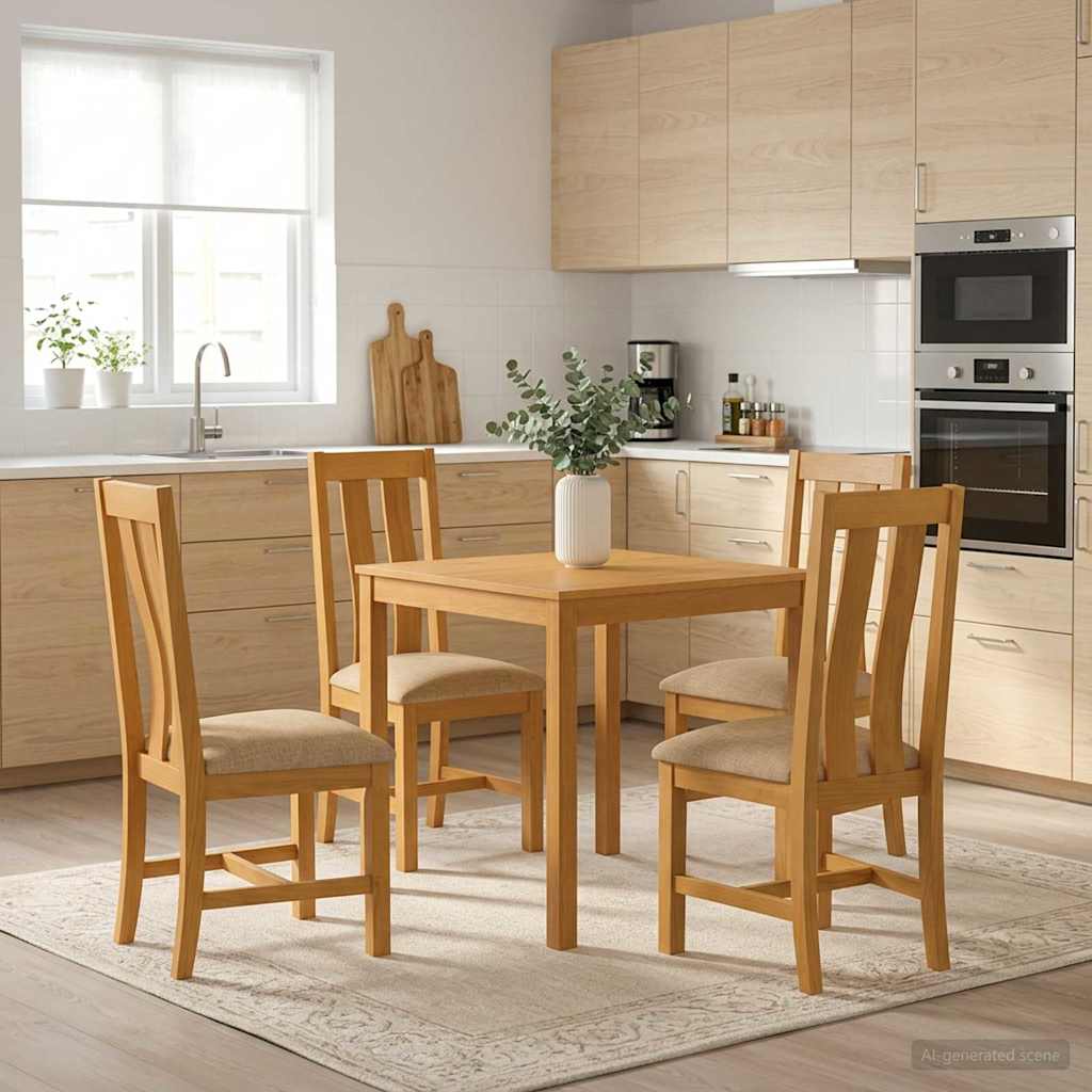 Dining Set 5 pcs Beige Solid Oak Wood