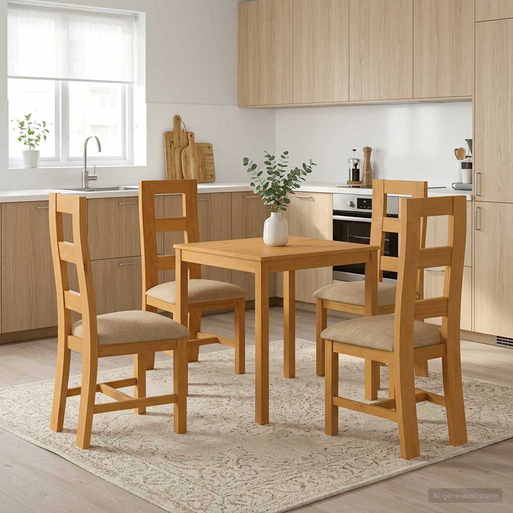 Dining Set 5 pcs Beige Solid Oak Wood