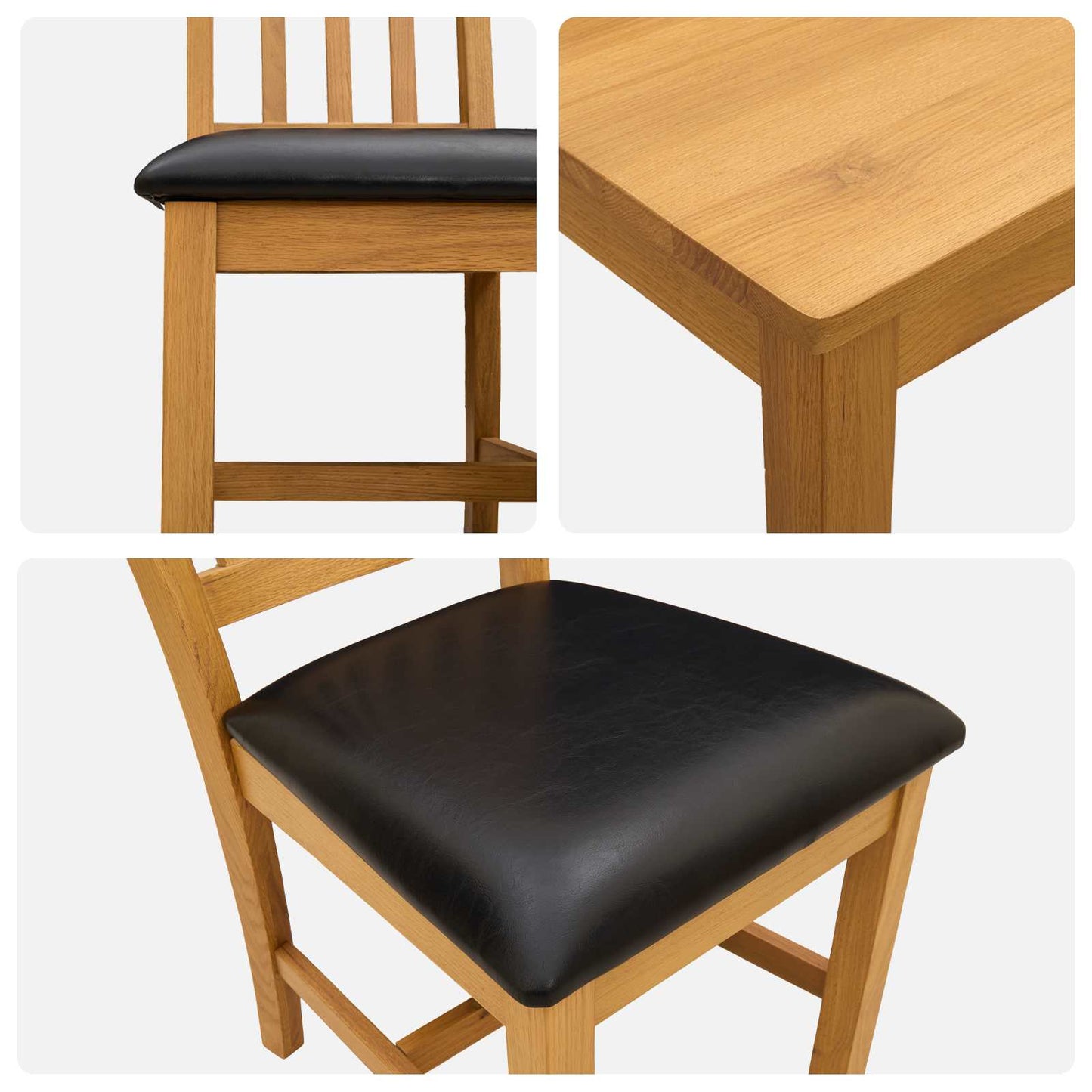 Dining Set 5 pcs Black Solid Oak Wood
