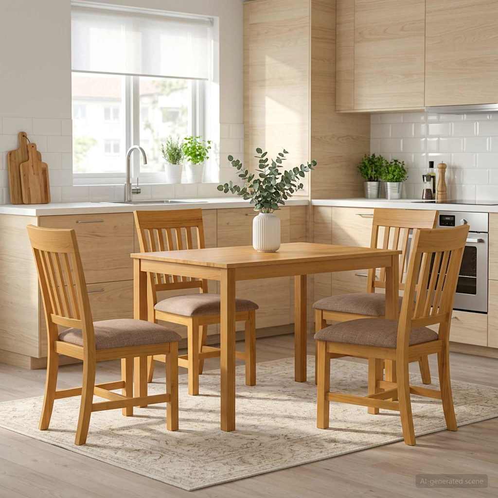 Dining Set 5 pcs Grey Solid Oak Wood