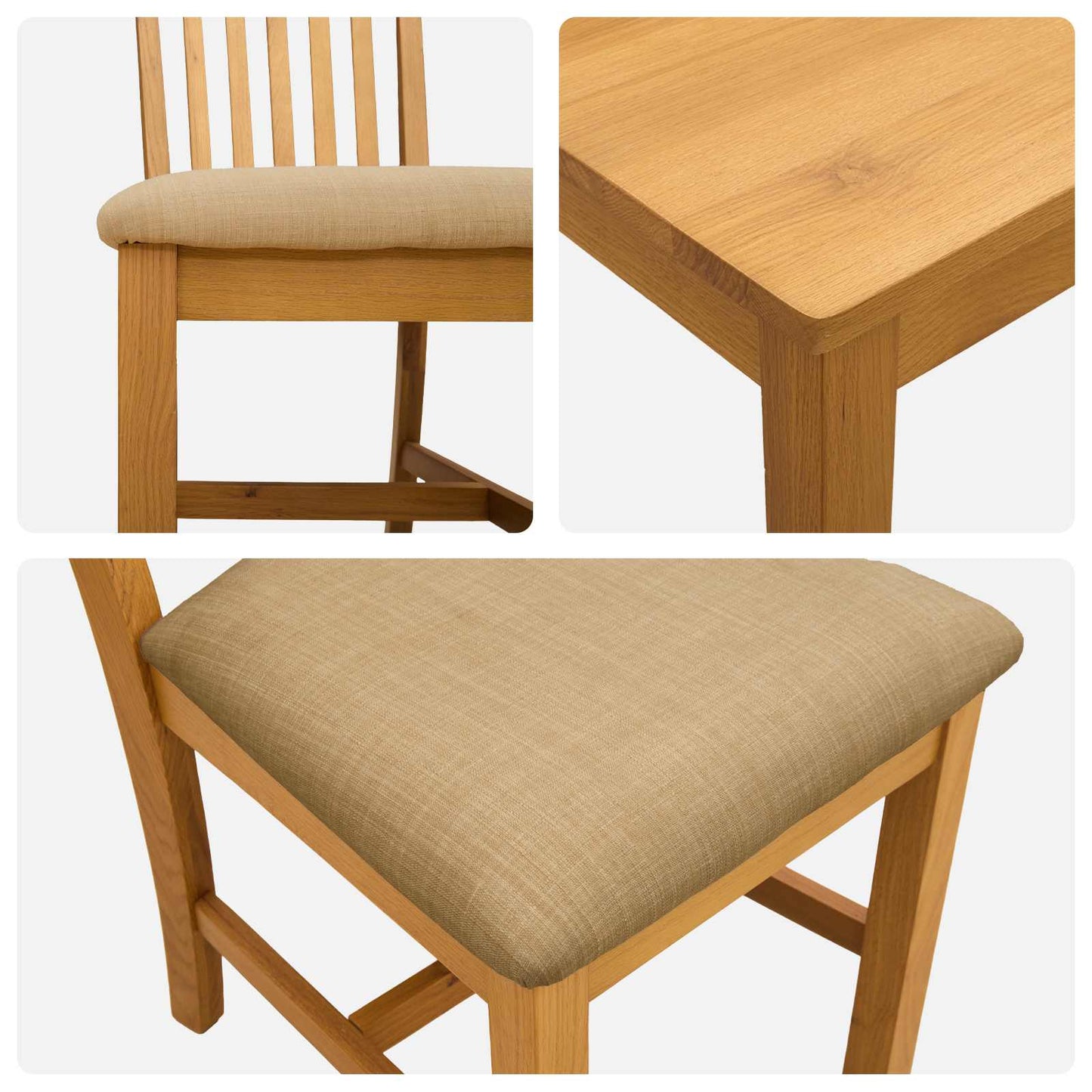 Dining Set 5 pcs Beige Solid Oak Wood