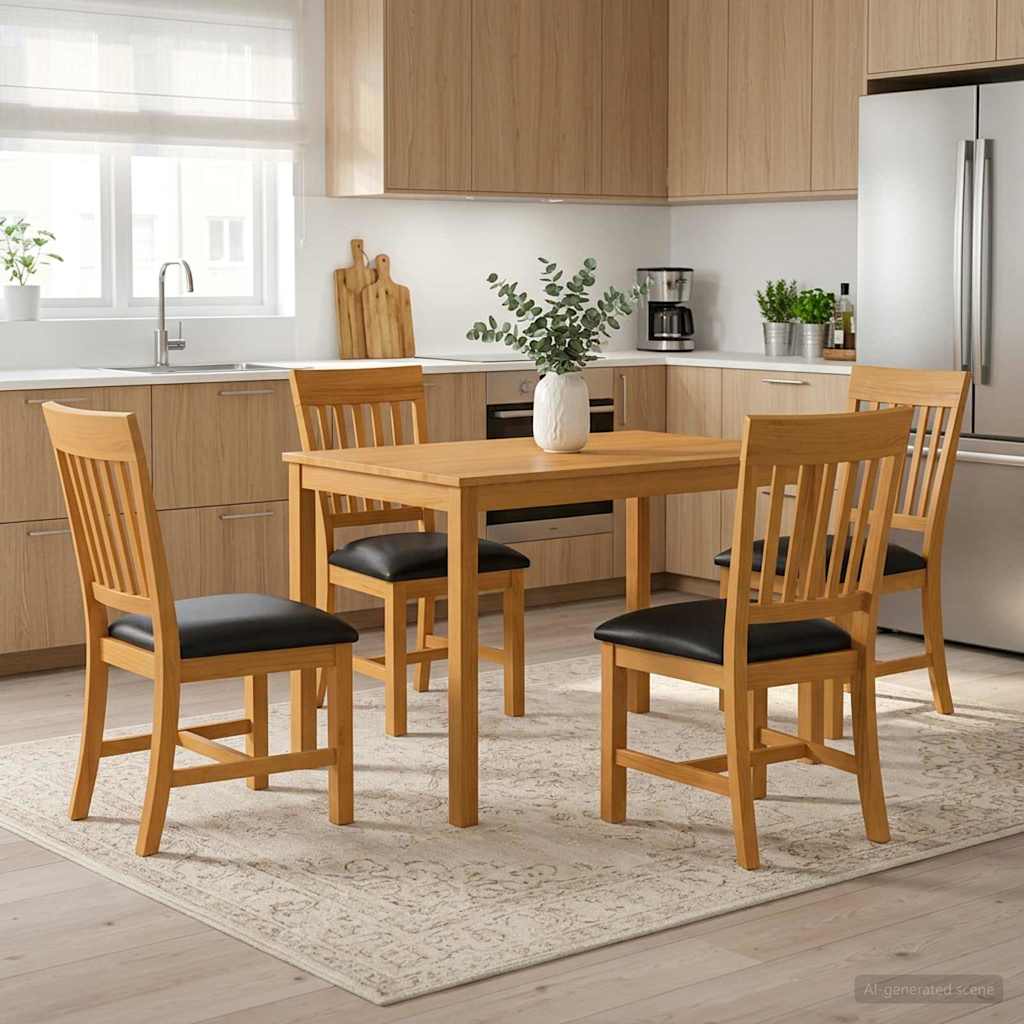 Dining Set 5 pcs Black Solid Oak Wood