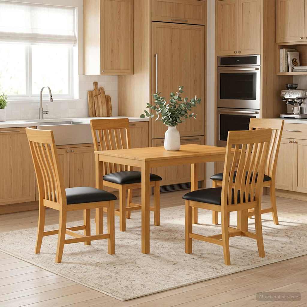 Dining Set 5 pcs Black Solid Oak Wood