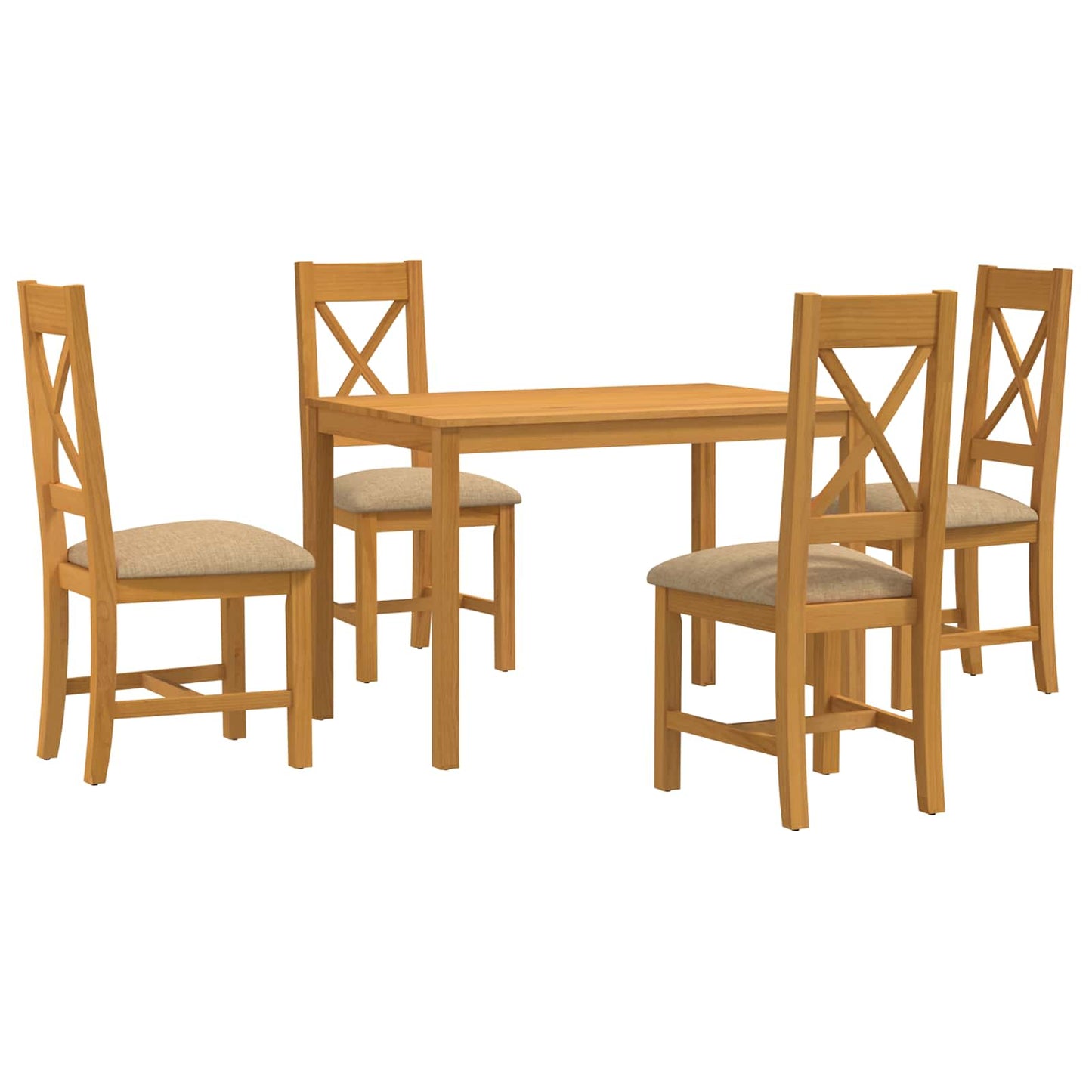 Dining Set 5 pcs Beige Solid Oak Wood