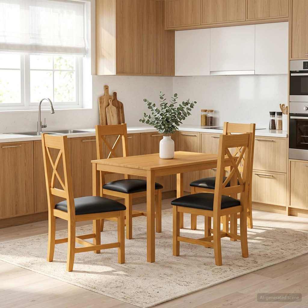 Dining Set 5 pcs Black Solid Oak Wood