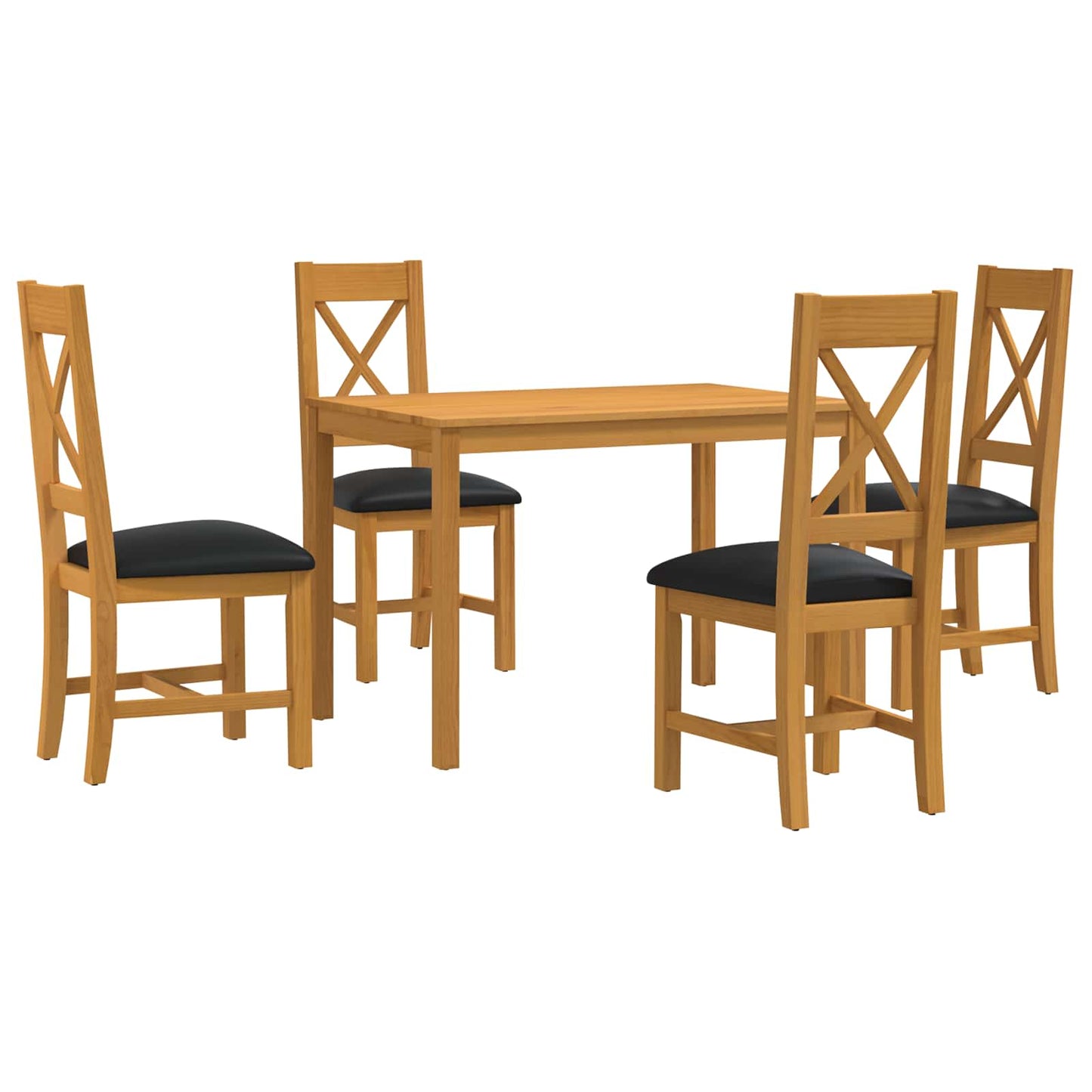 Dining Set 5 pcs Black Solid Oak Wood
