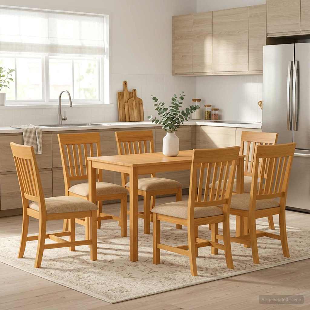 Dining Set 7 pcs Beige Solid Oak Wood