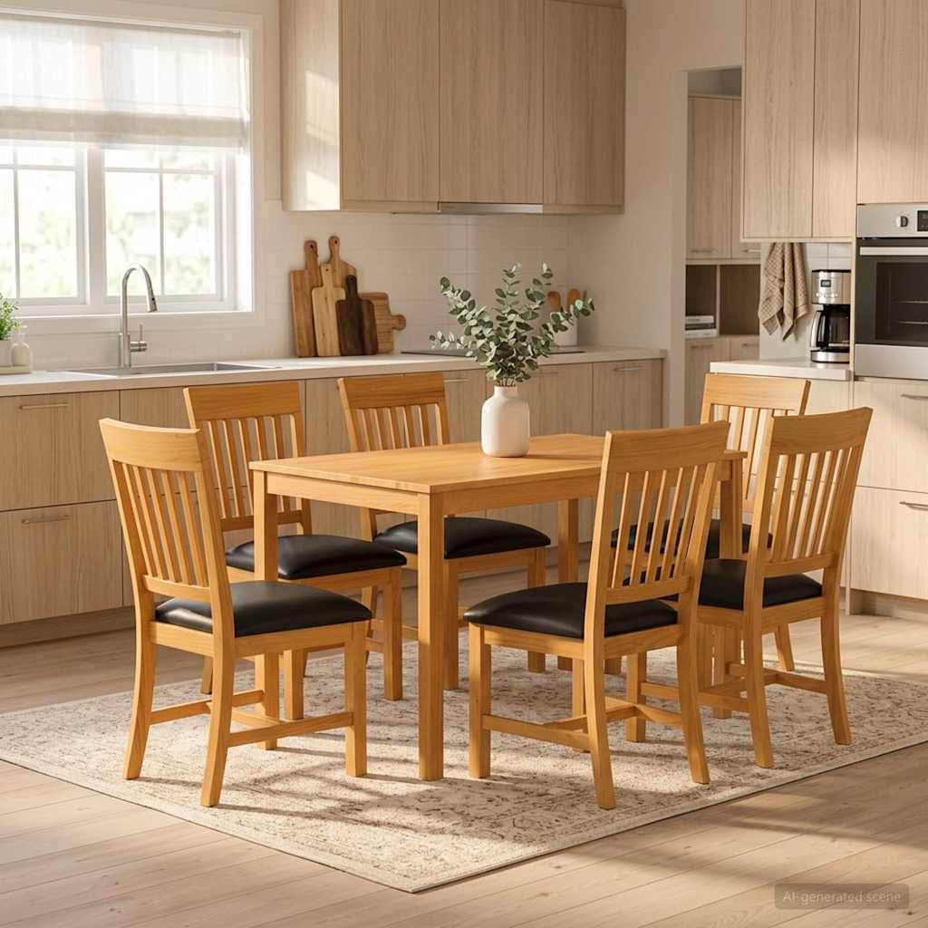 Dining Set 7 pcs Black Solid Oak Wood
