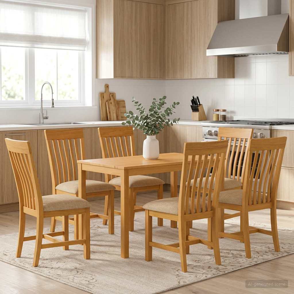 Dining Set 7 pcs Beige Solid Oak Wood