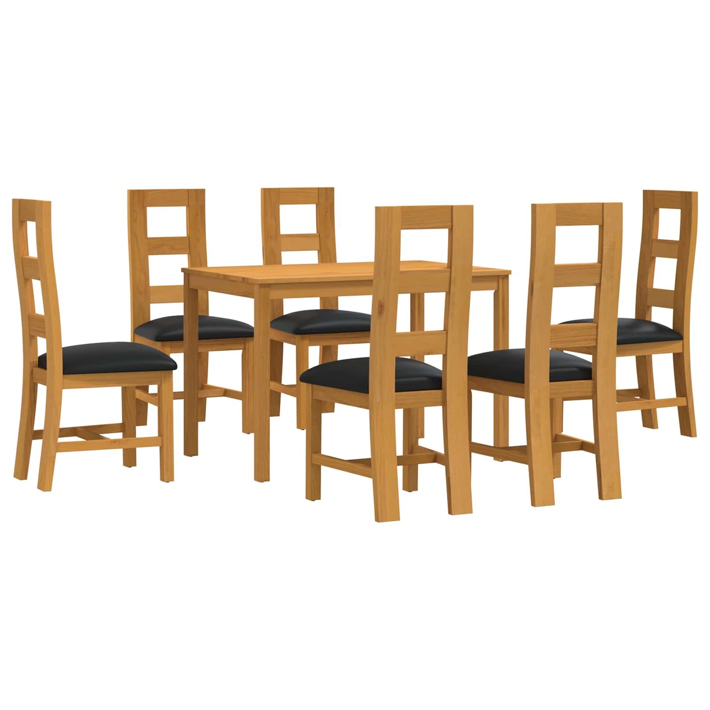 Dining Set 7 pcs Black Solid Oak Wood