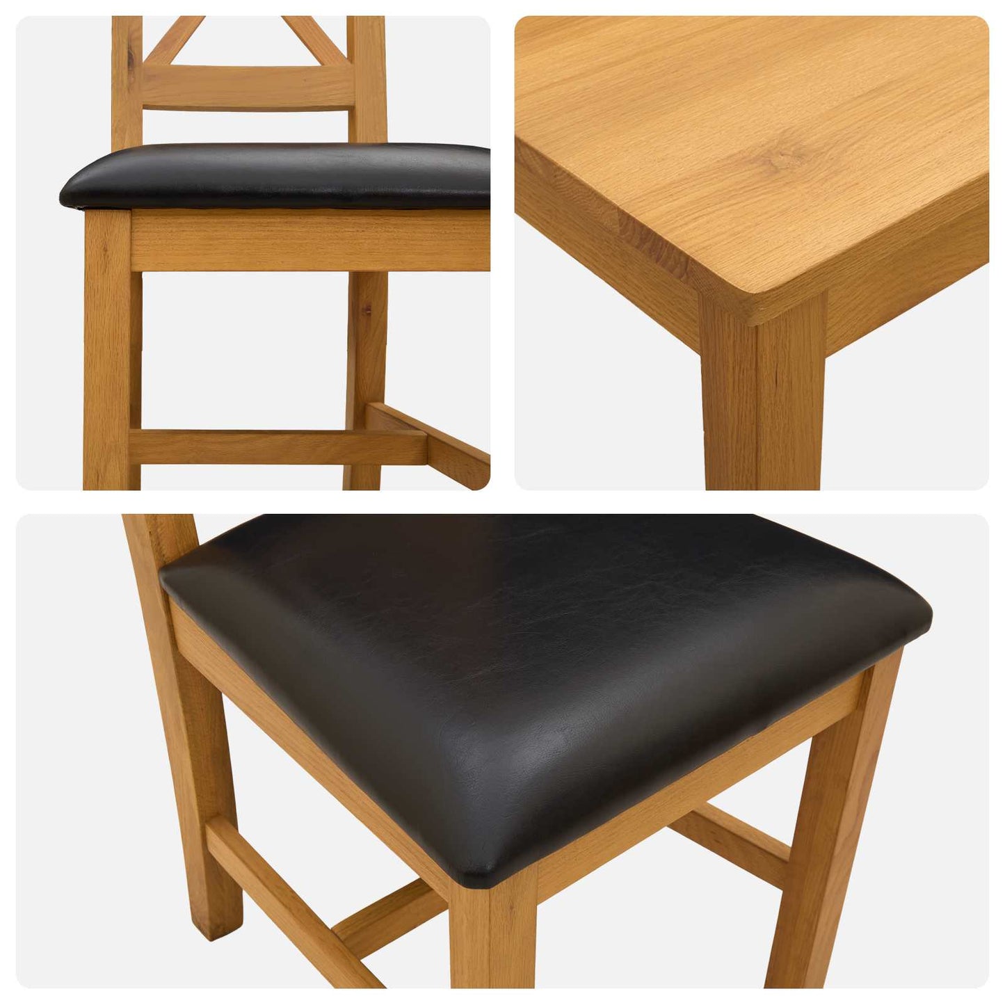 Dining Set 7 pcs Black Solid Oak Wood