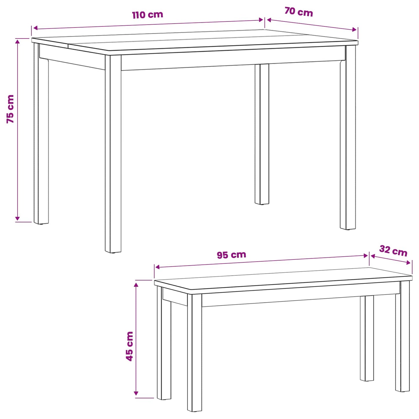 Dining Set 3 pcs Natural Solid Oak Wood