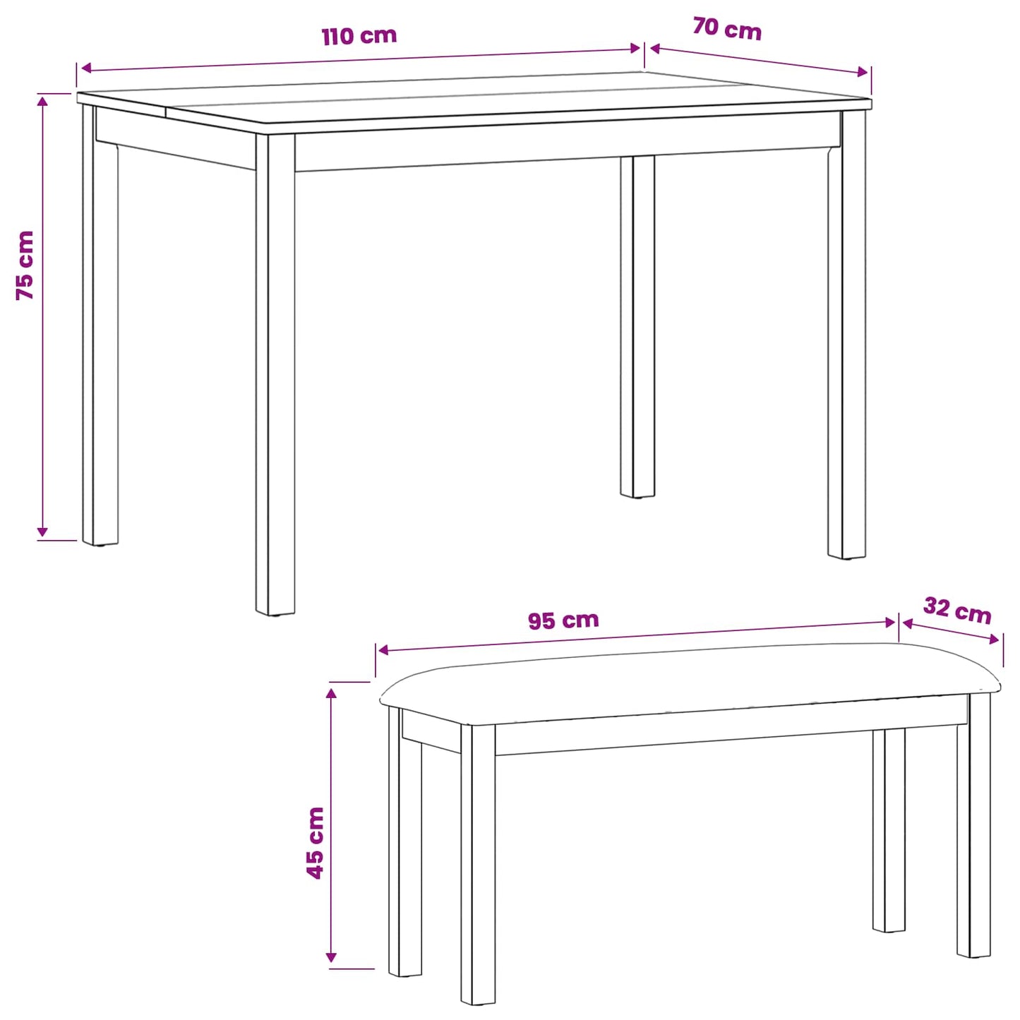 Dining Set 3 pcs Black Solid Oak Wood
