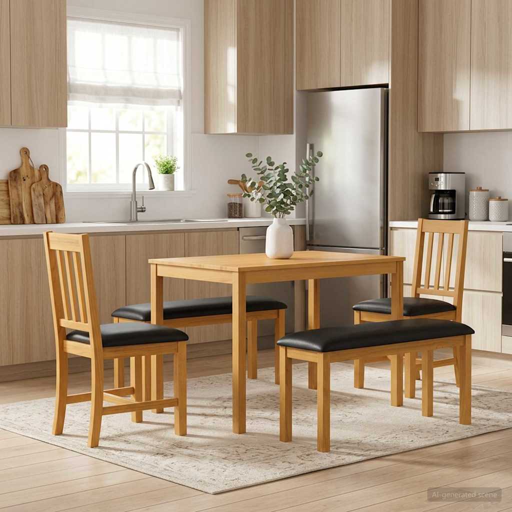 Dining Set 5 pcs Black Solid Oak Wood