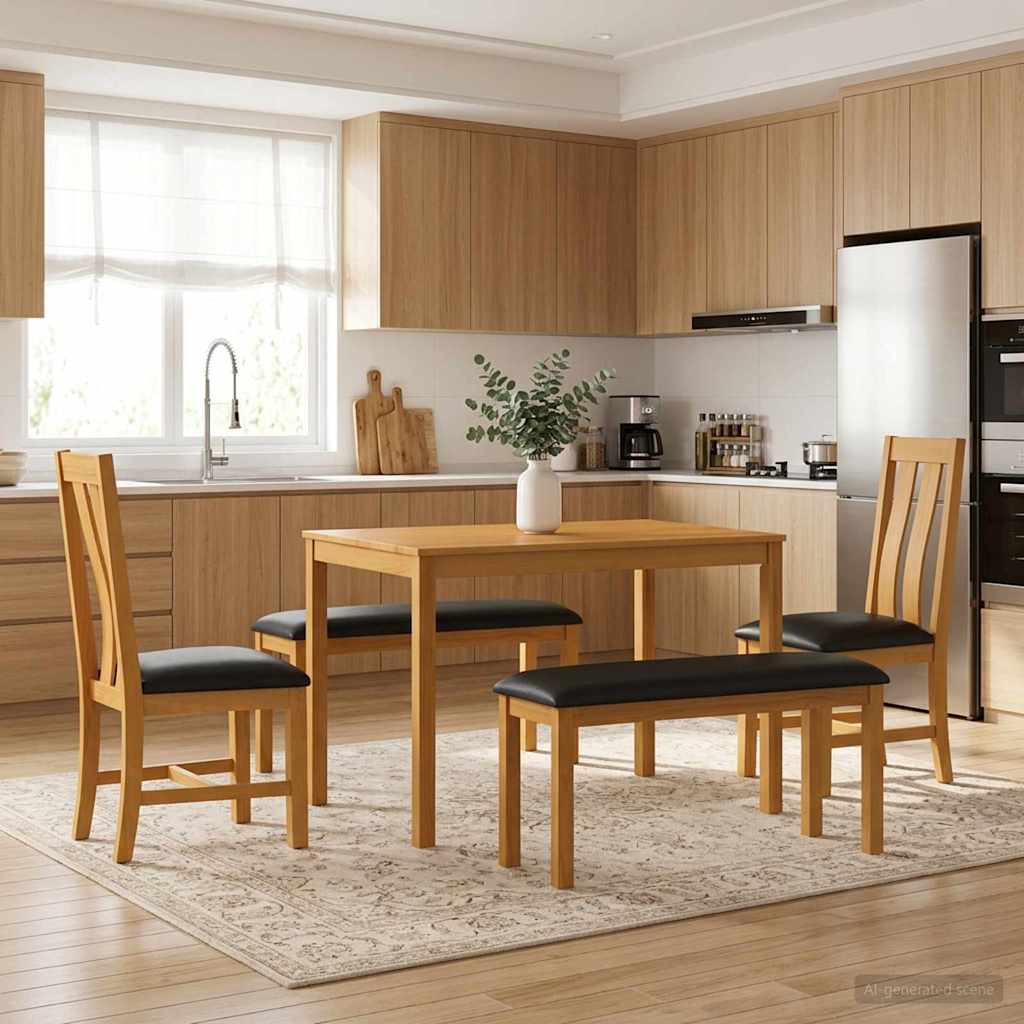Dining Set 5 pcs Black Solid Oak Wood