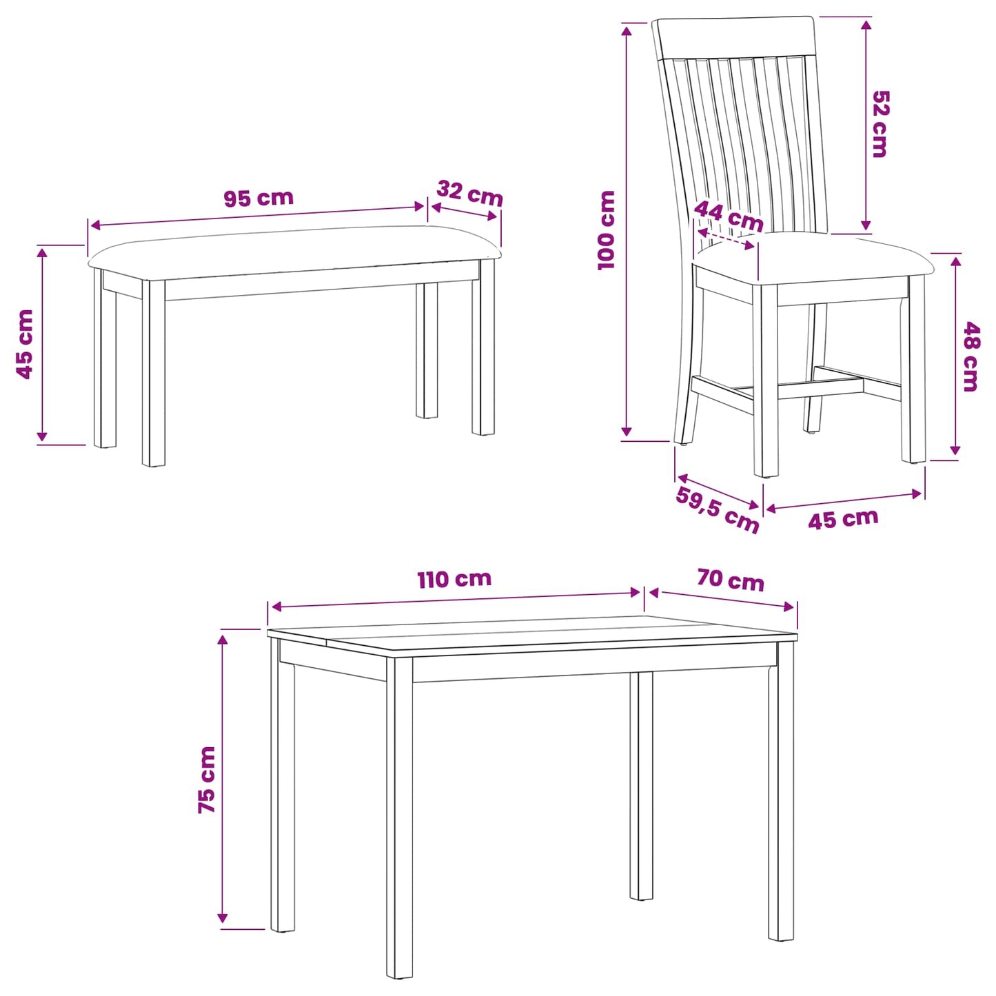 Dining Set 5 pcs Grey Solid Oak Wood