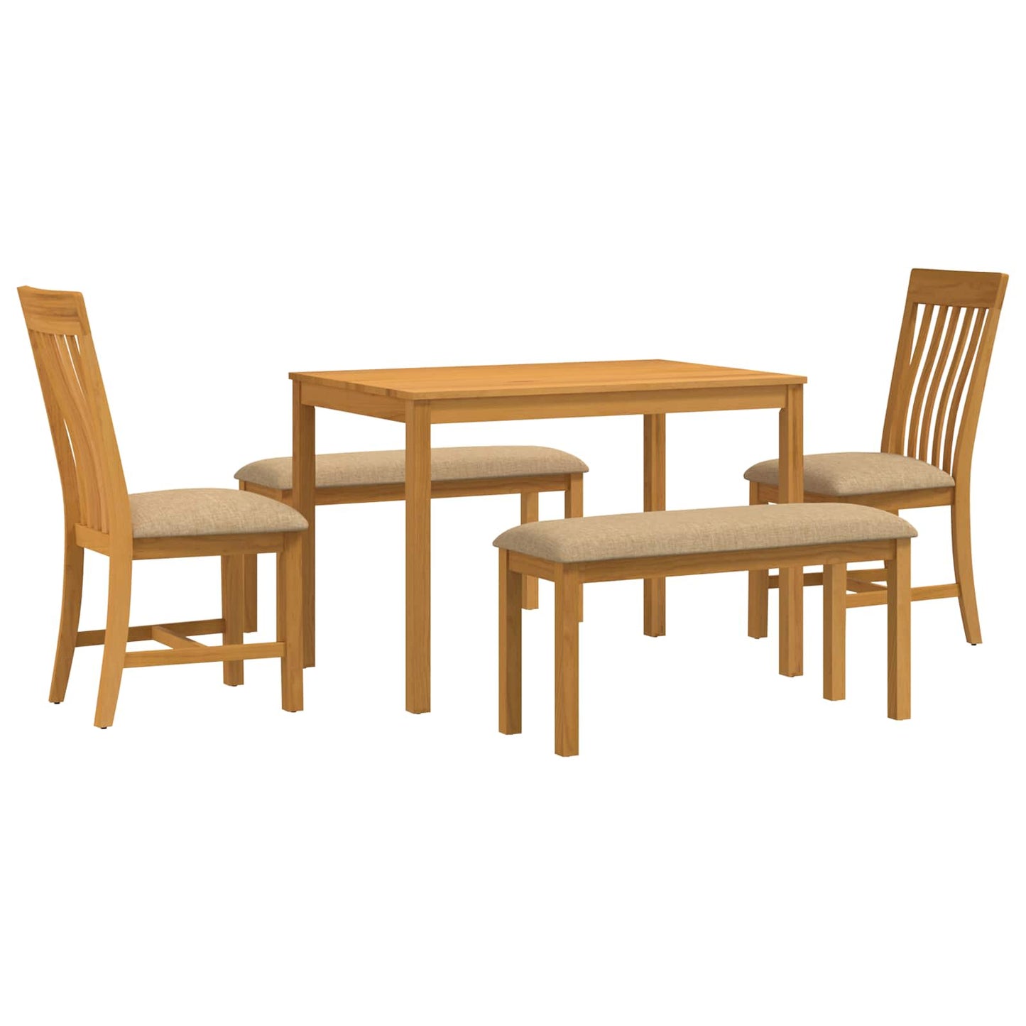 Dining Set 5 pcs Beige Solid Oak Wood