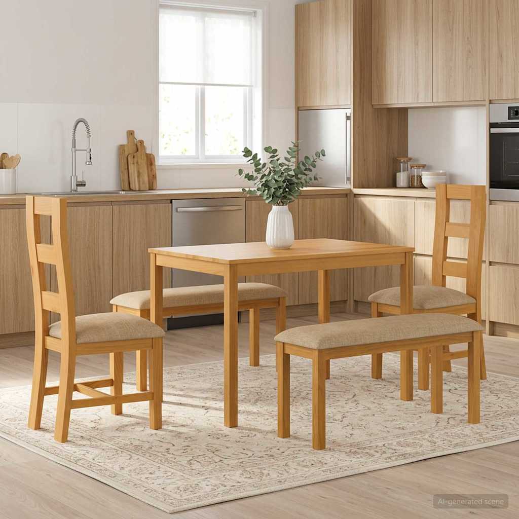 Dining Set 5 pcs Beige Solid Oak Wood