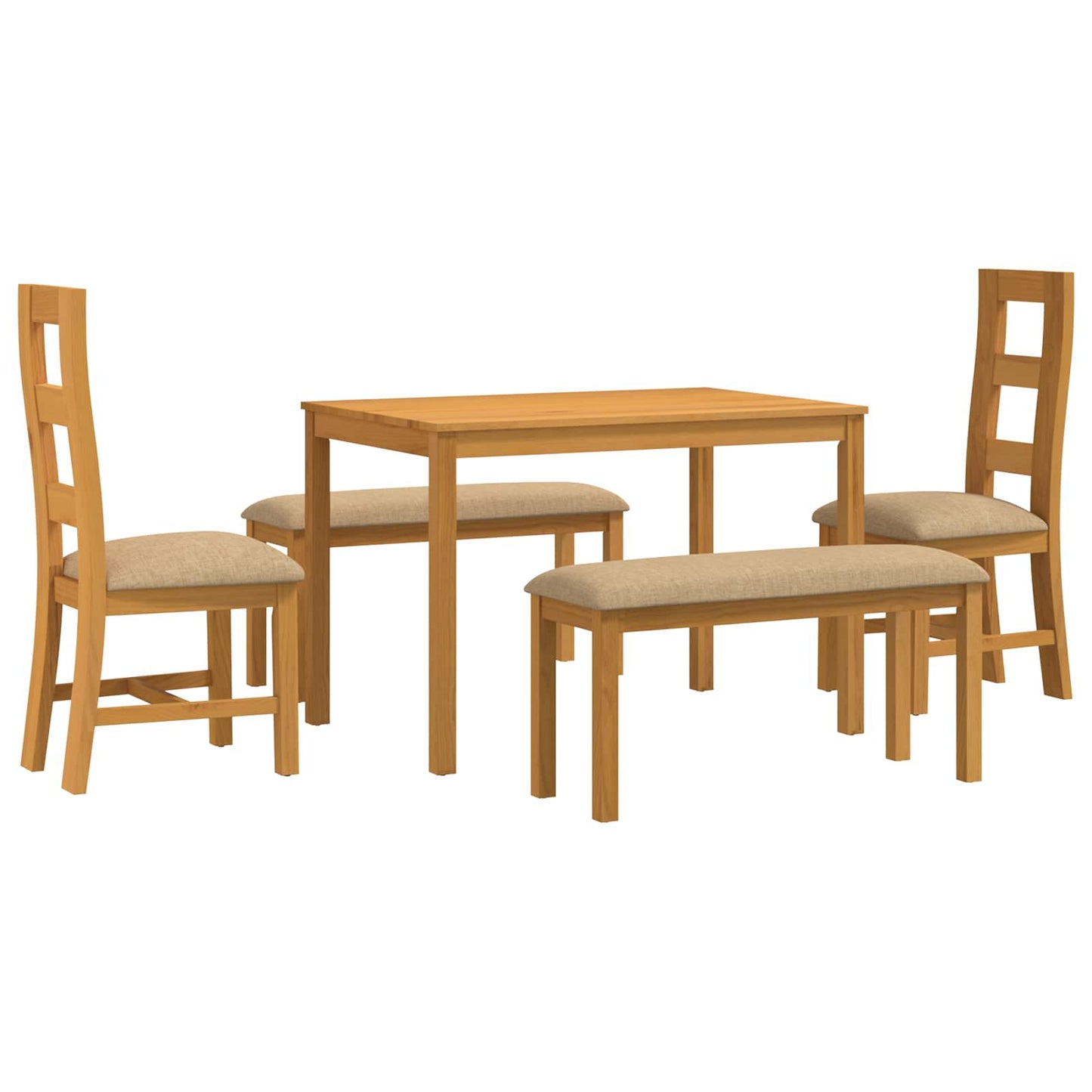 Dining Set 5 pcs Beige Solid Oak Wood