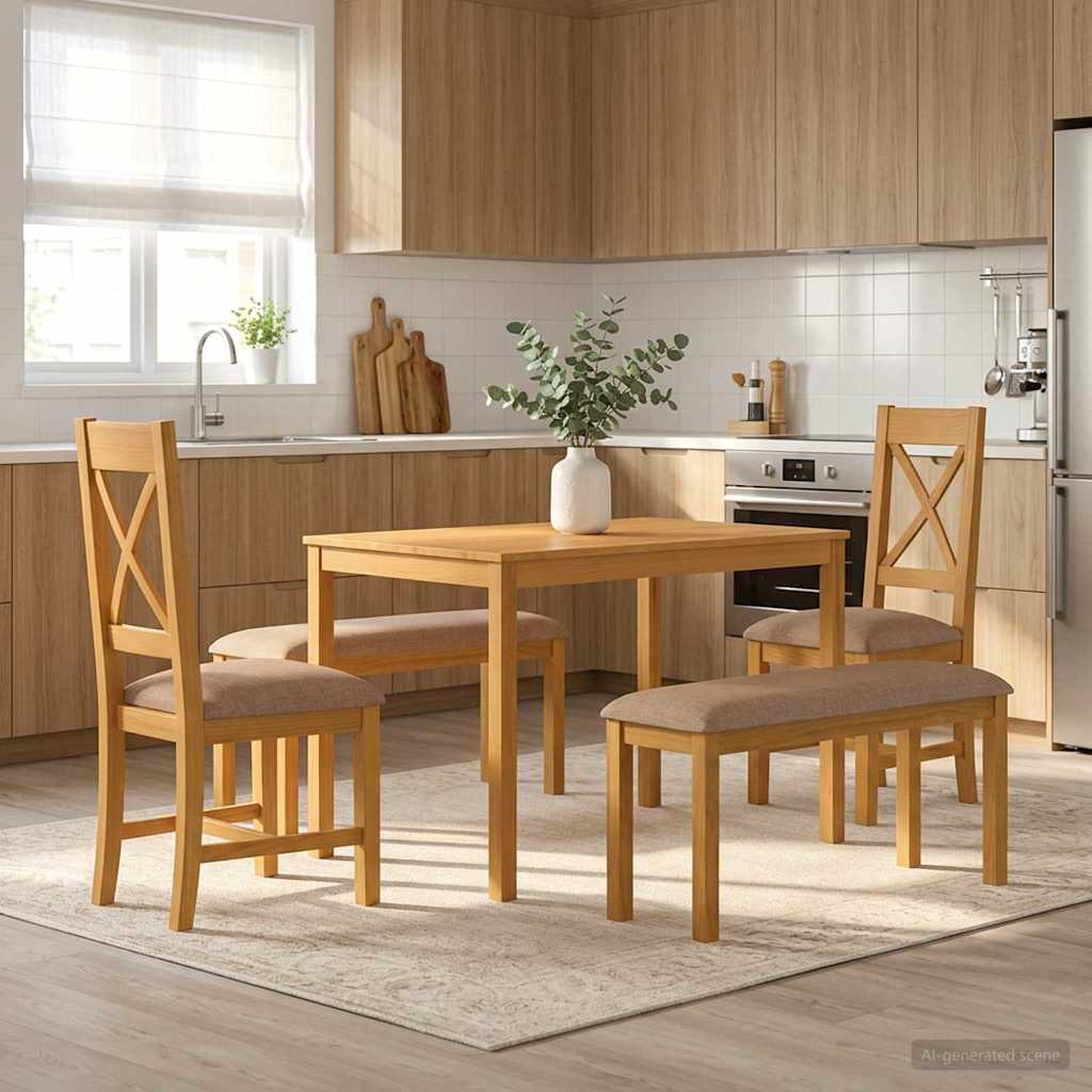 Dining Set 5 pcs Grey Solid Oak Wood
