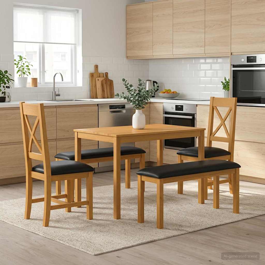 Dining Set 5 pcs Black Solid Oak Wood
