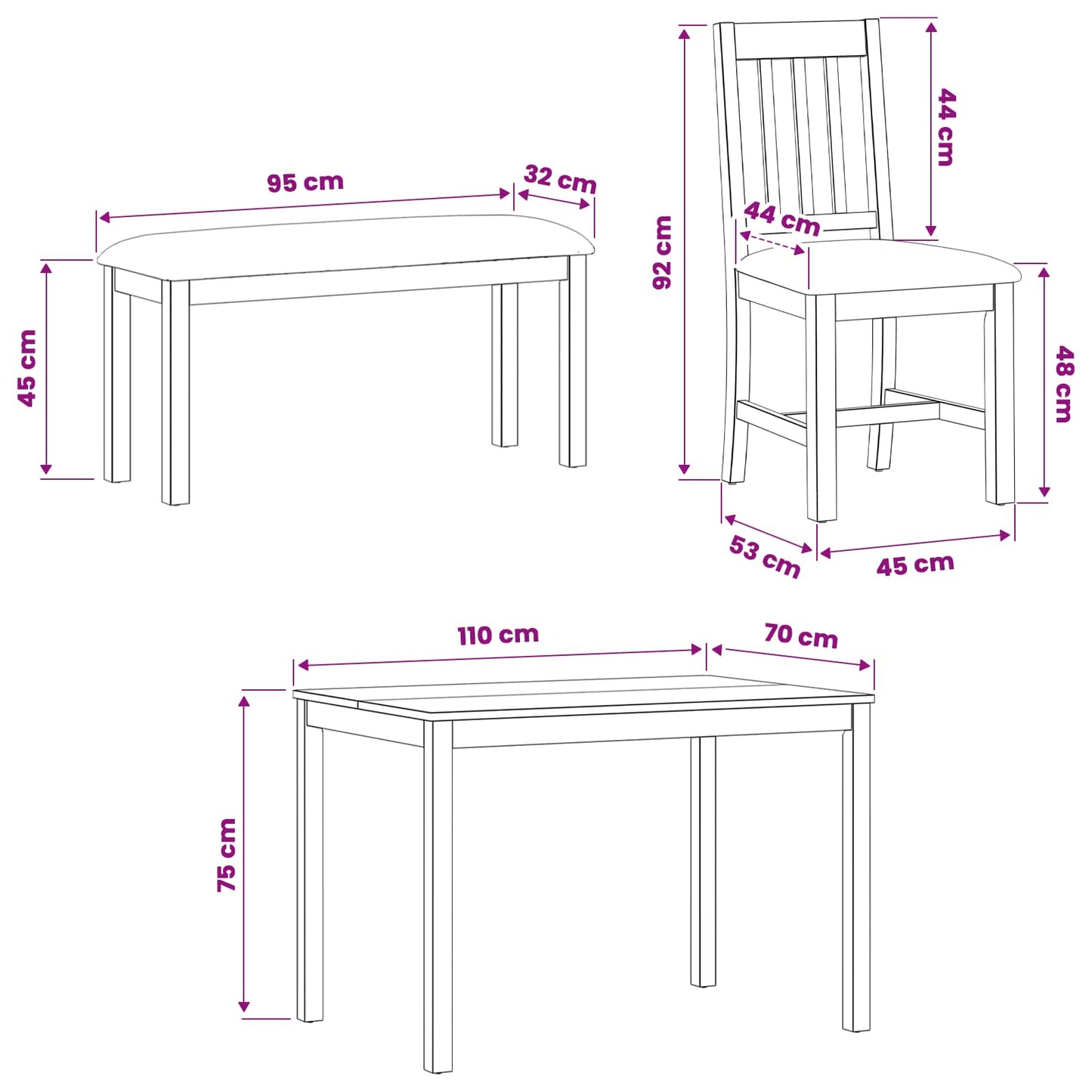 Dining Set 4 pcs Black Solid Oak Wood