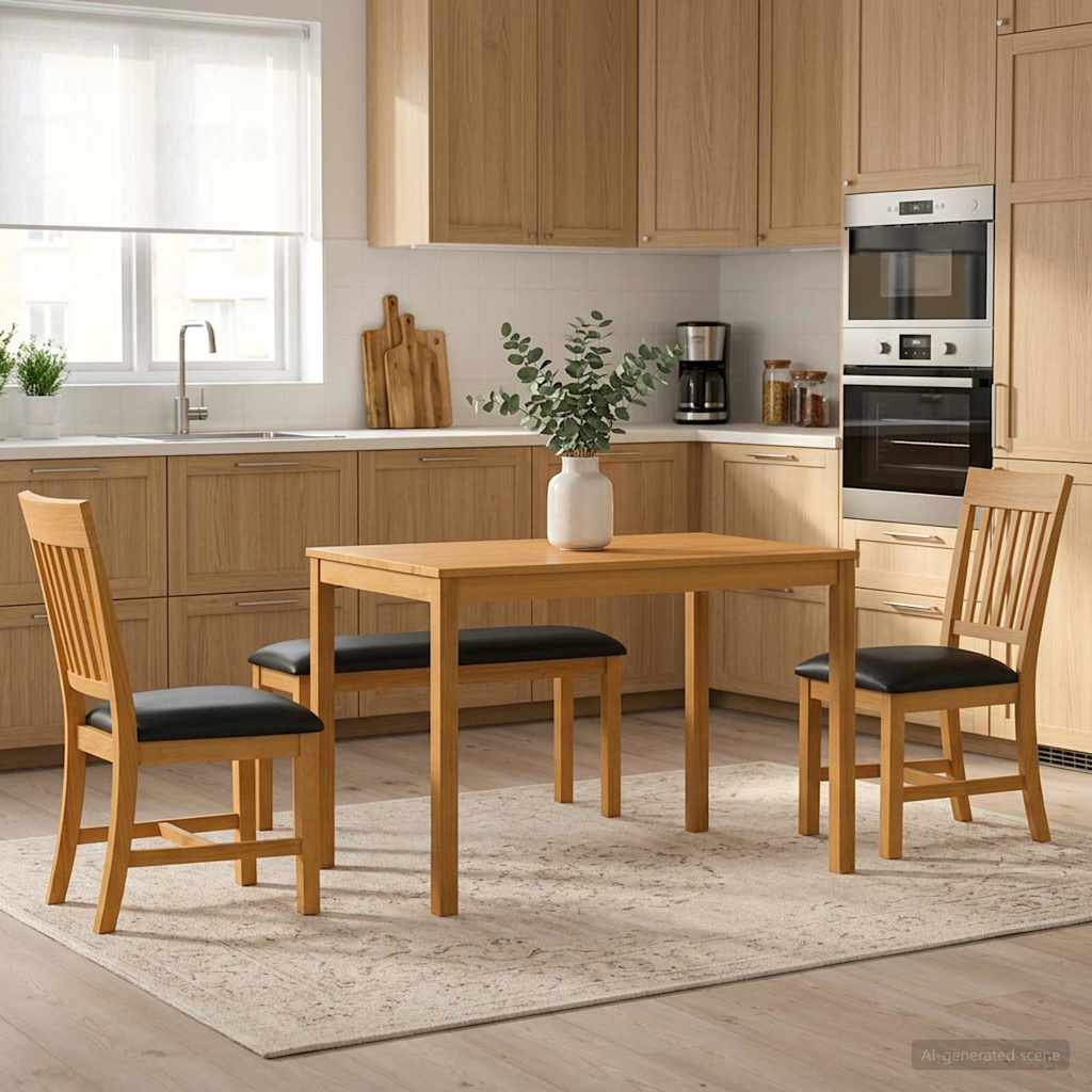 Dining Set 4 pcs Black Solid Oak Wood