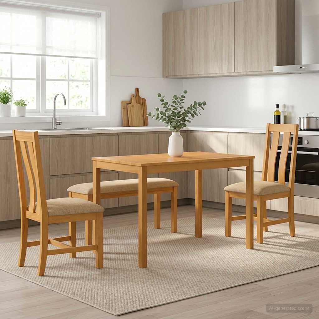 Dining Set 4 pcs Beige Solid Oak Wood