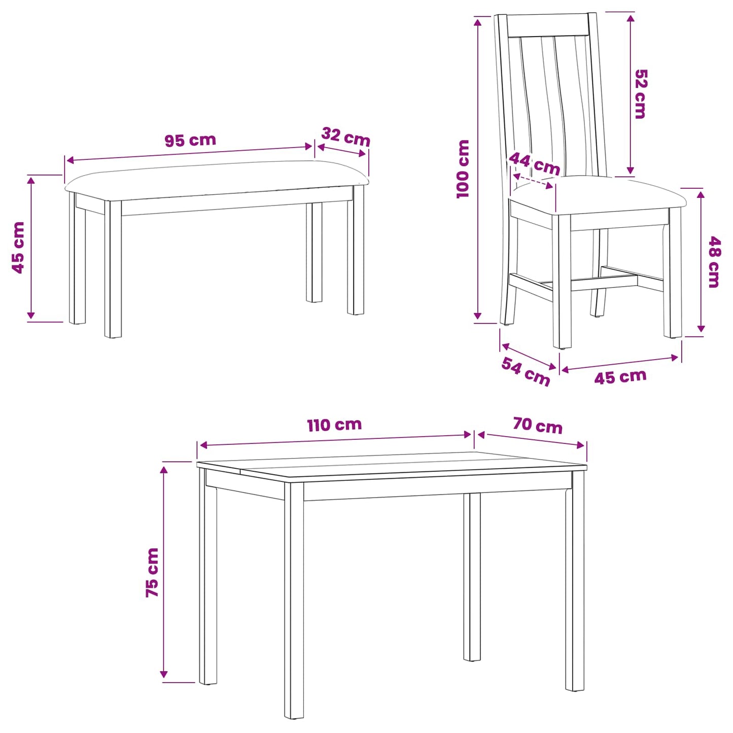 Dining Set 4 pcs Black Solid Oak Wood