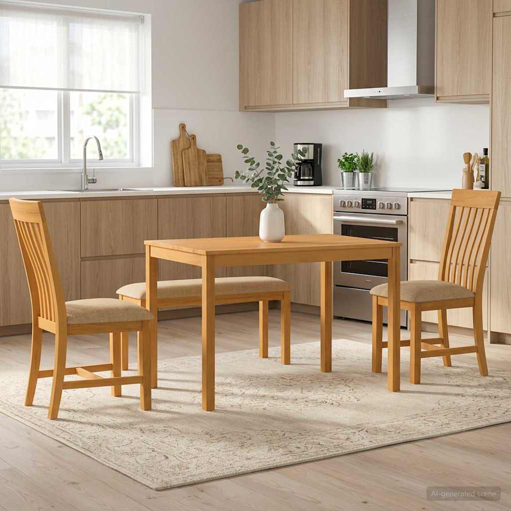 Dining Set 4 pcs Beige Solid Oak Wood