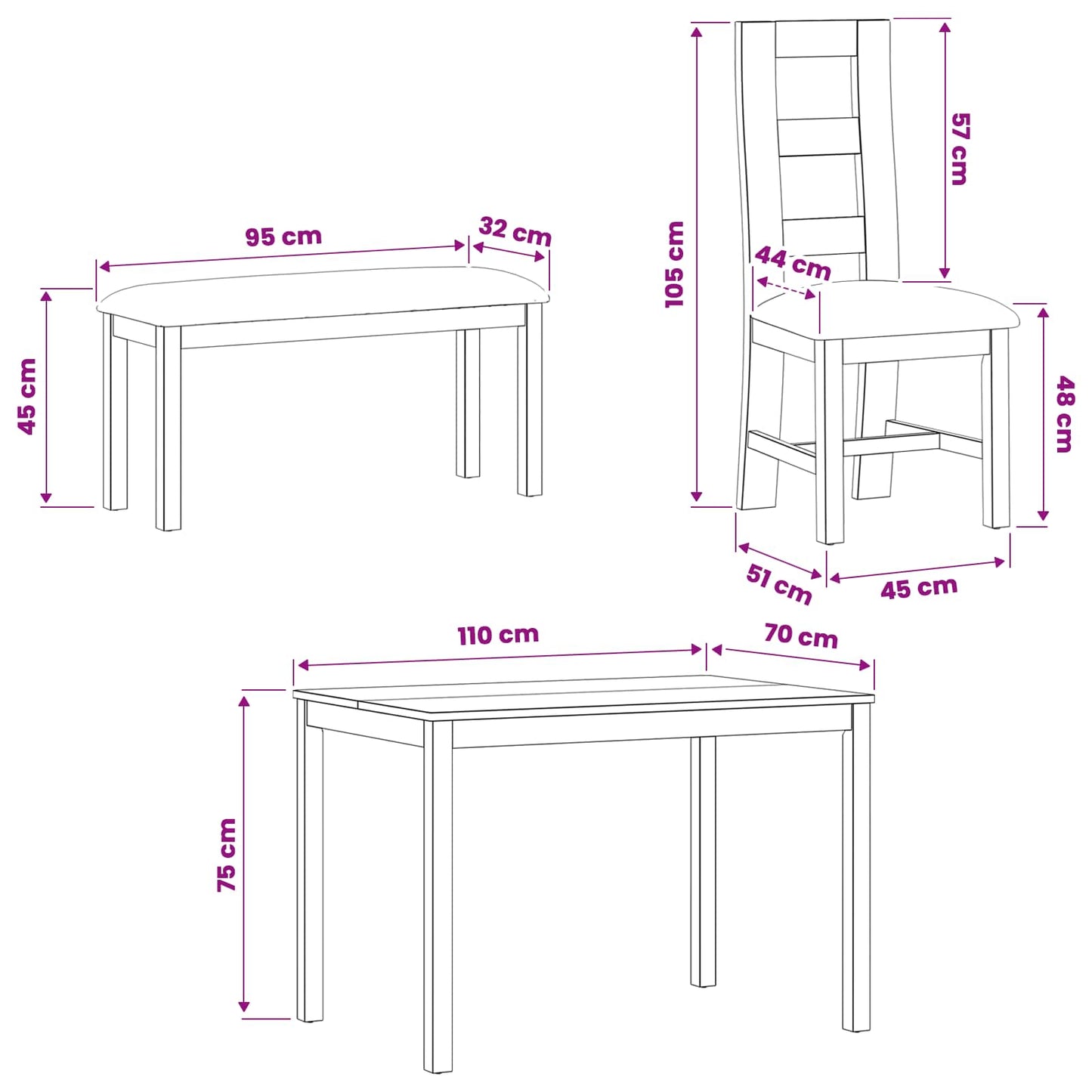 Dining Set 4 pcs Beige Solid Oak Wood
