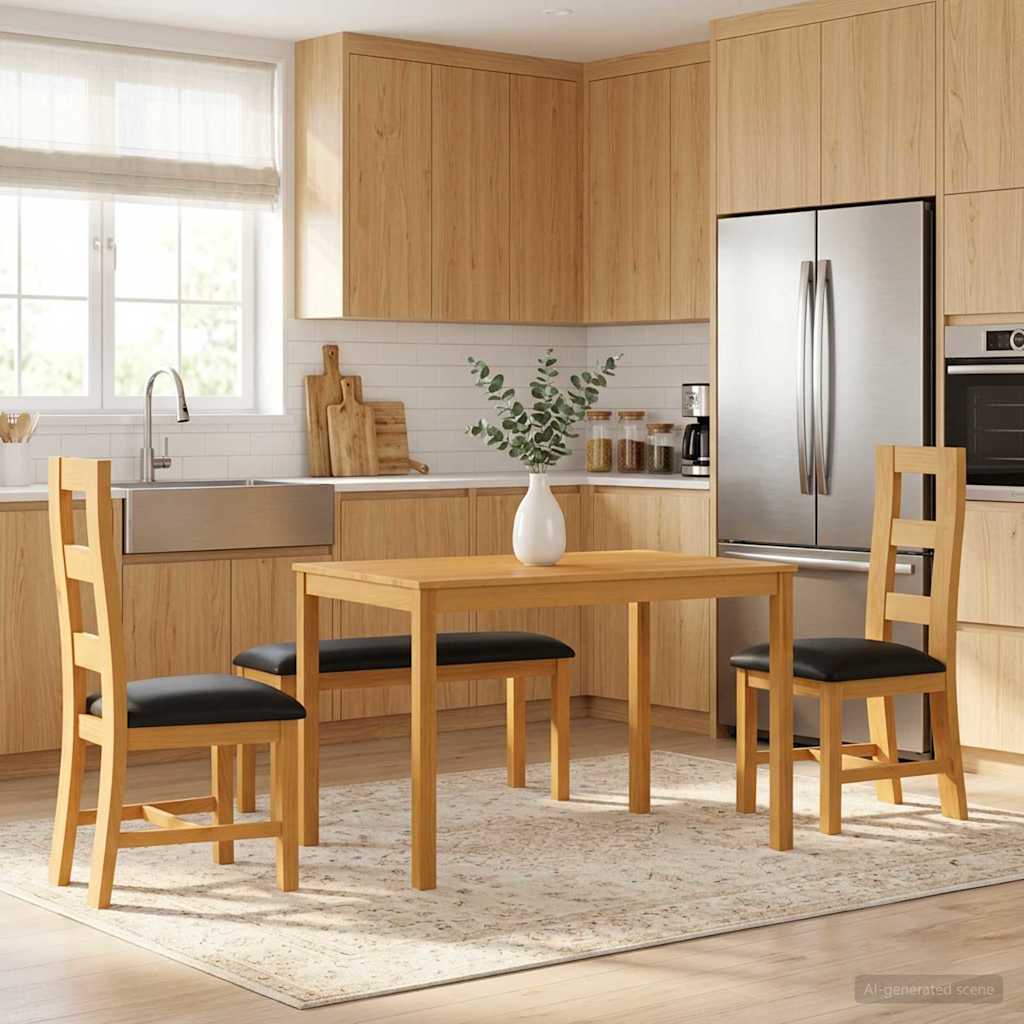 Dining Set 4 pcs Black Solid Oak Wood