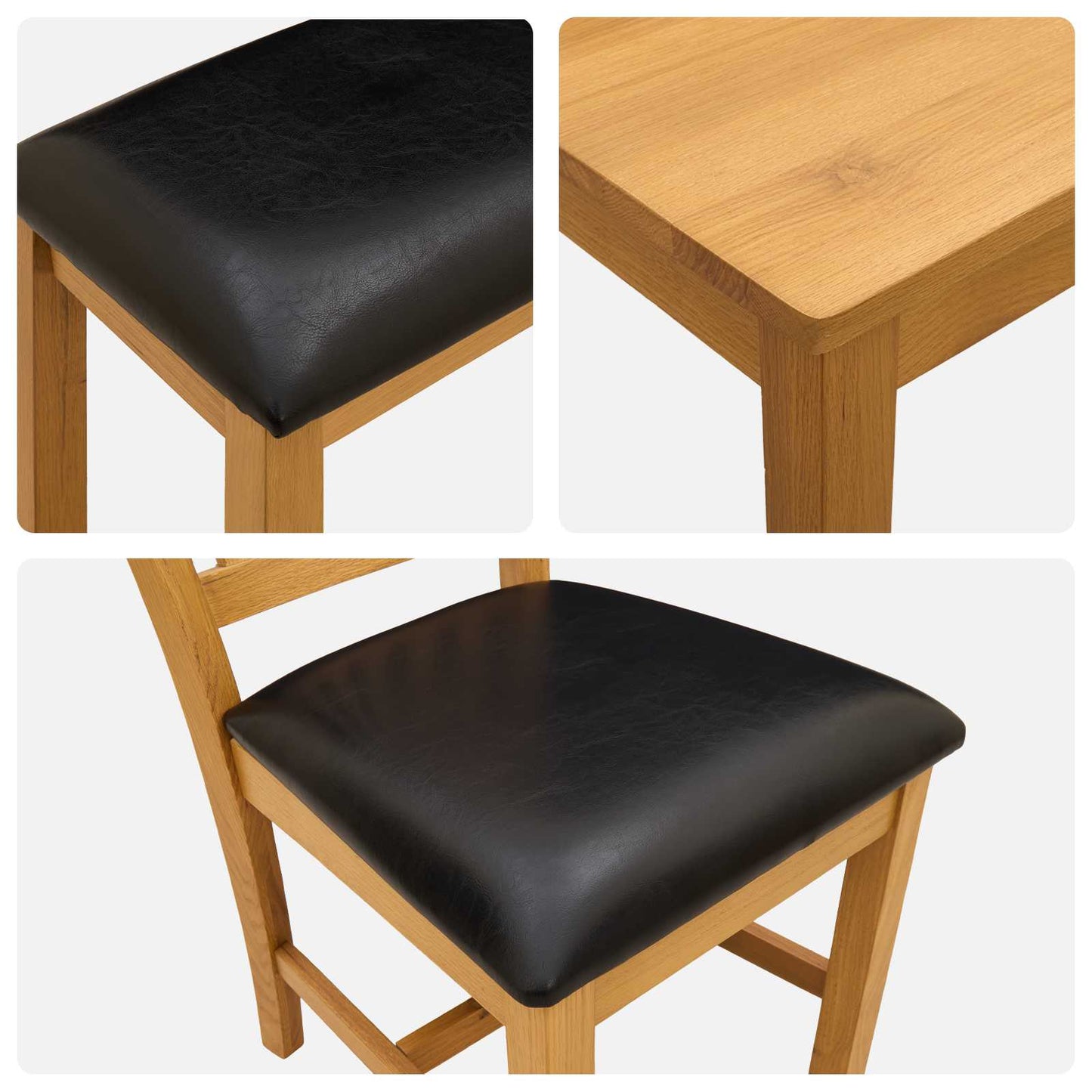 Dining Set 4 pcs Black Solid Oak Wood