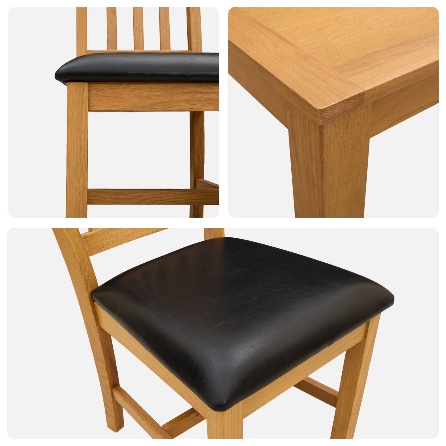Dining Set 3 pcs Black Solid Oak Wood